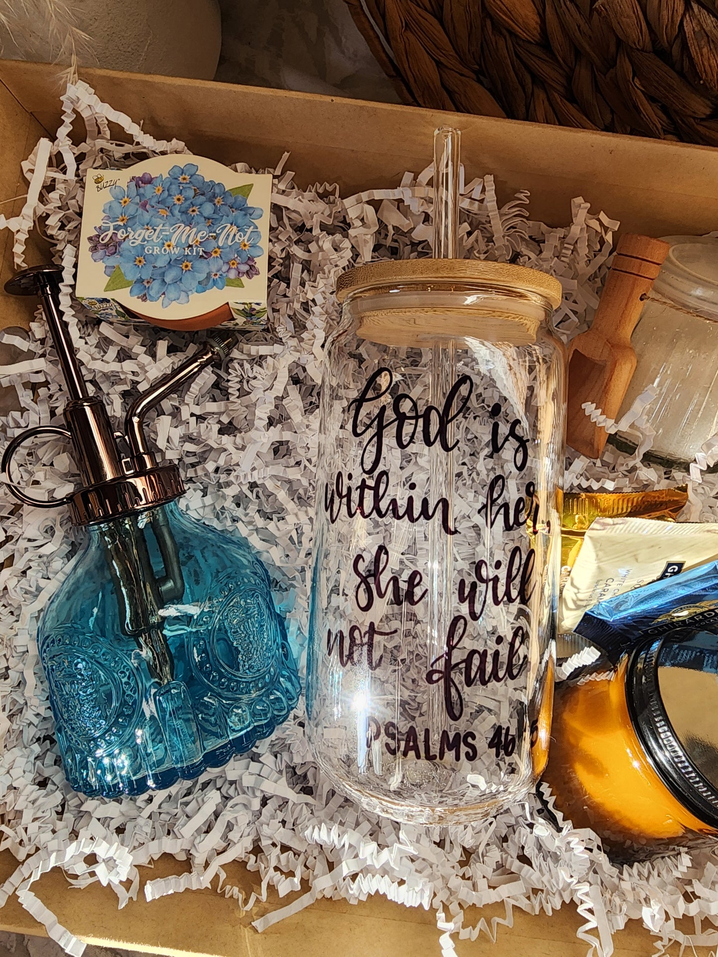 Bloom & Relax Gift Basket with 18oz Beer Glass - God is Within Her