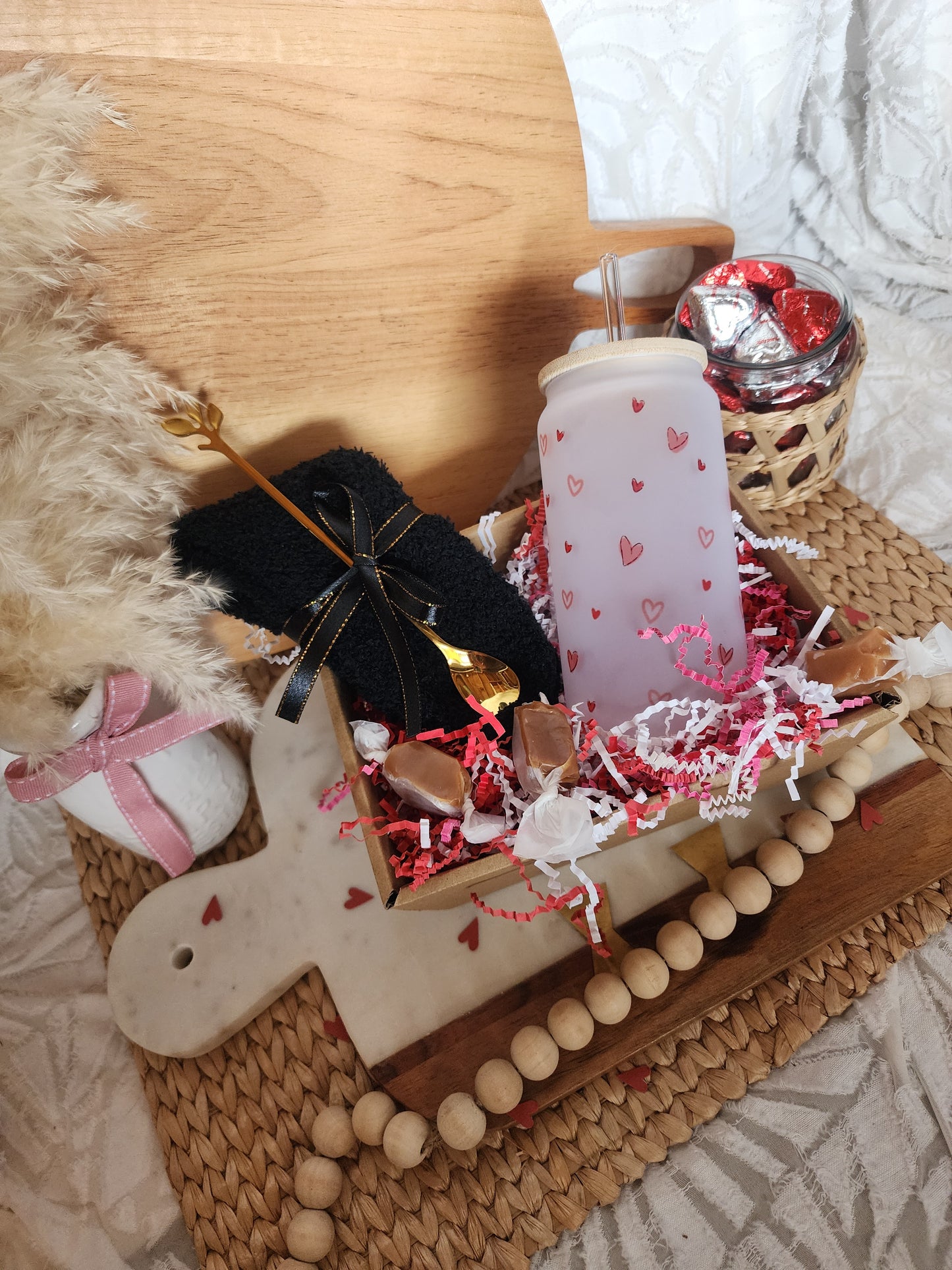 Cup of Cozy Gift Basket with 18oz Hearts Beer Glass