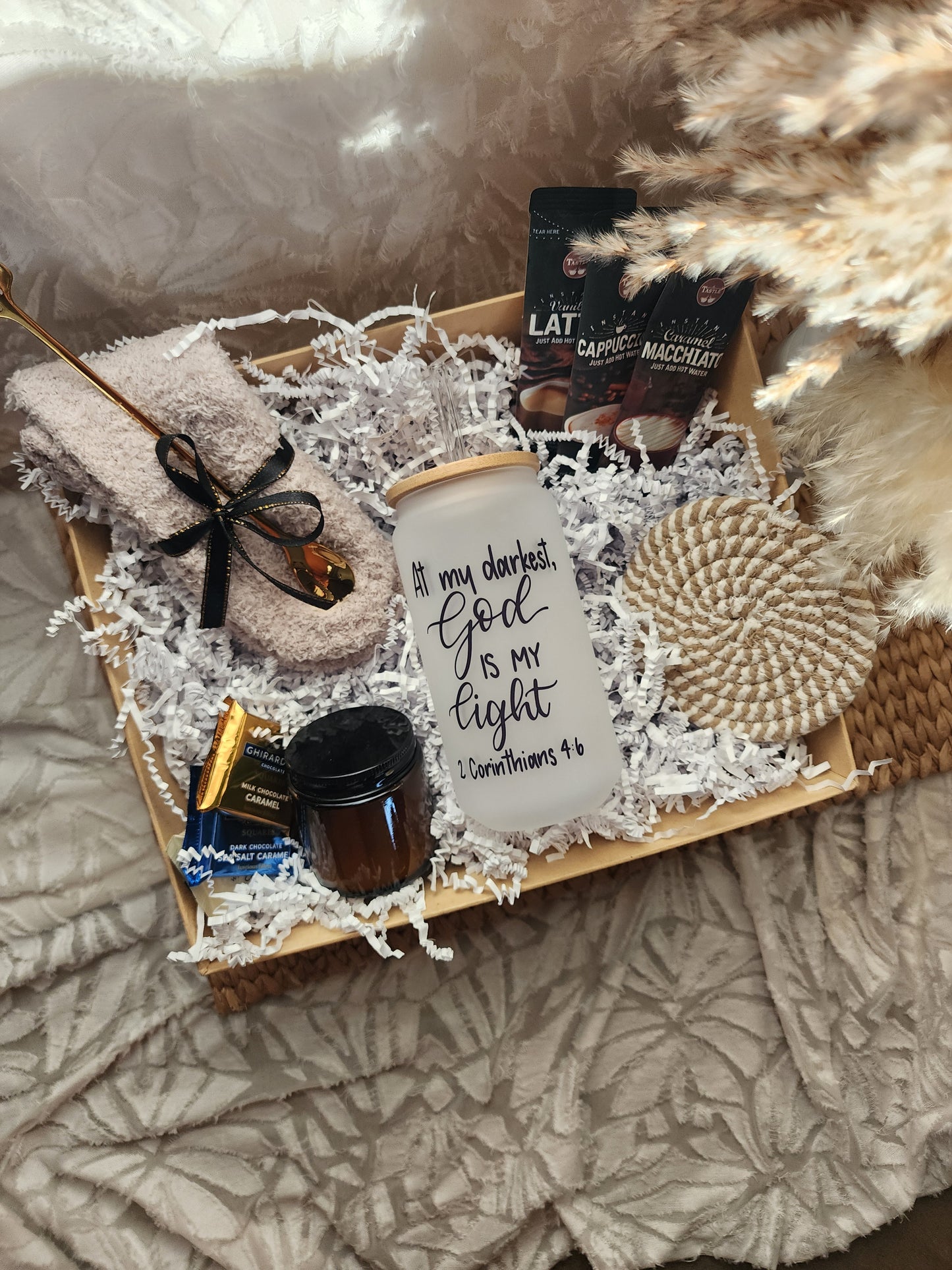Sip of Joy Gift Basket with God is my Light 18oz Beer Glass