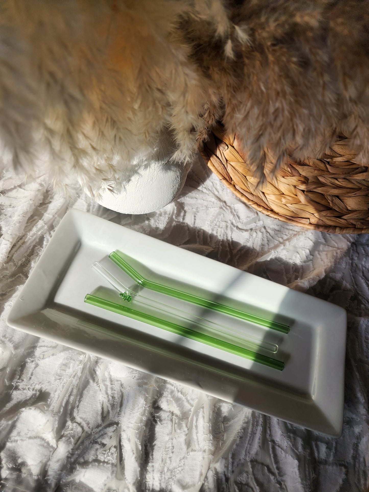 All Green Glass Straw Set