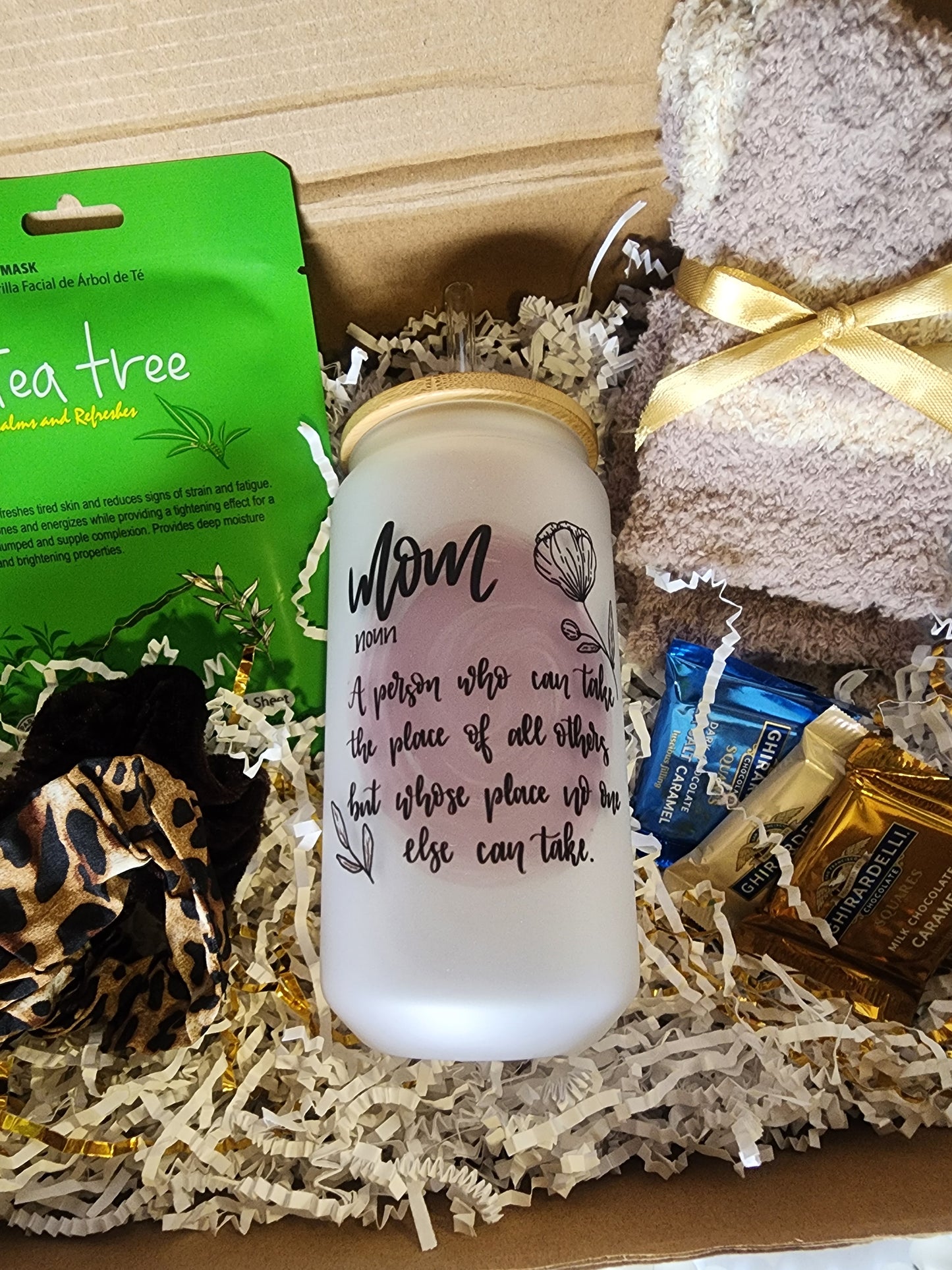Everything Cozy Gift Basket with Mom Noun Beer Glass