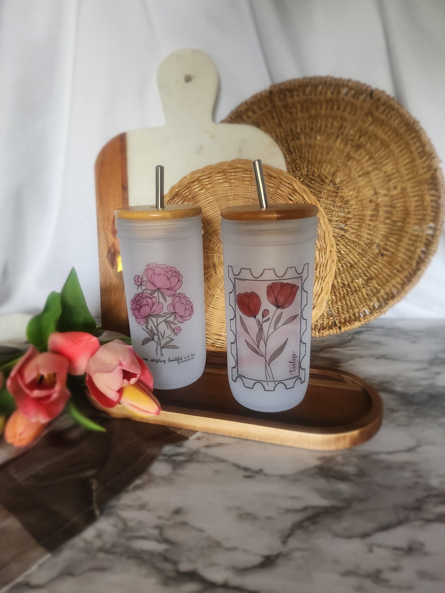 Tulip Dreams - or - He Has made Everything Beautiful Peony Mason Jar Tumbler