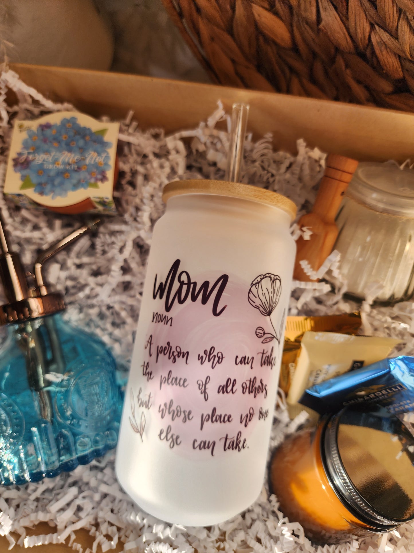 Bloom & Relax Gift Basket with 18oz Beer Glass - Mom Noun