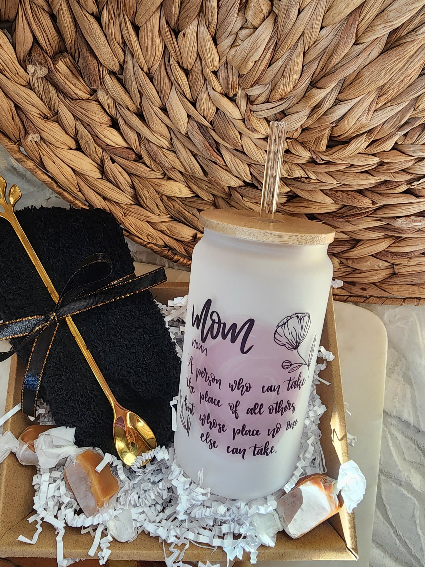 Cup of Cozy Gift Basket with 18oz Beer Glass - Mom Noun