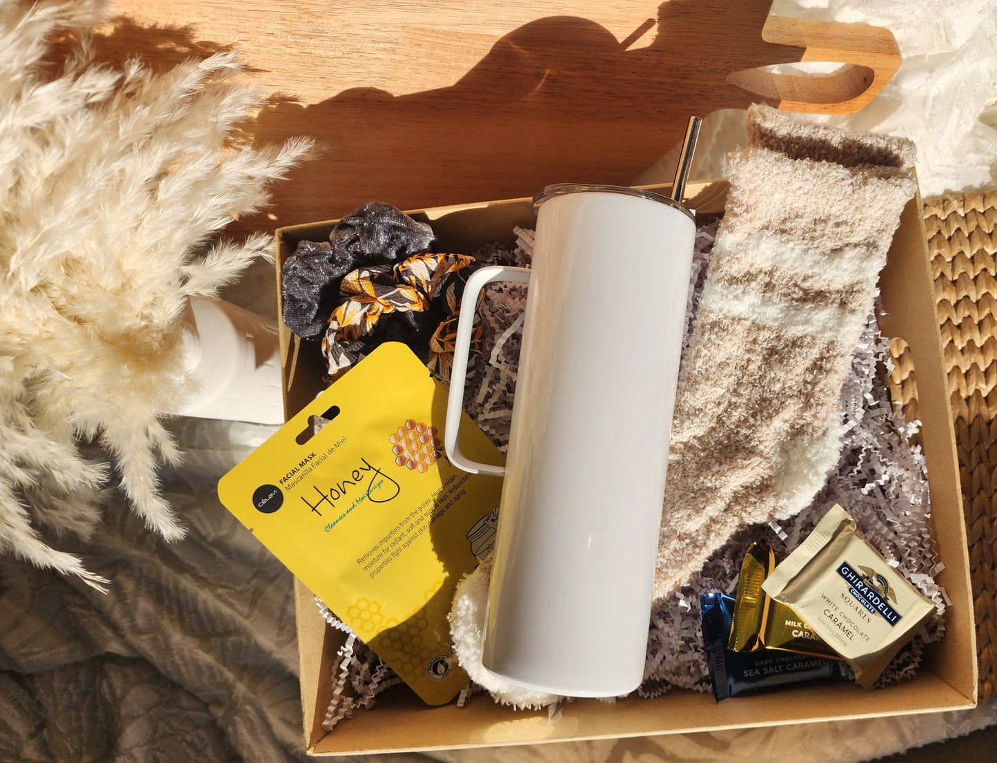 Everything Cozy Gift Basket with 20oz Waterbottle with Handle