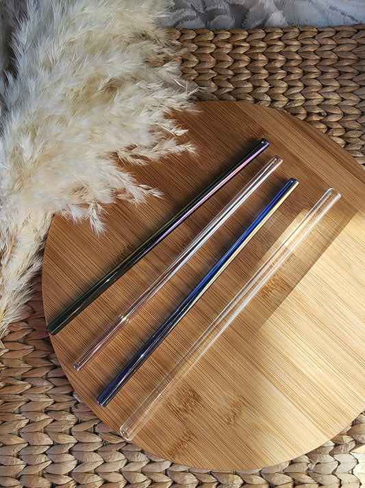 Iridescent & Clear Straight Glass Straws
