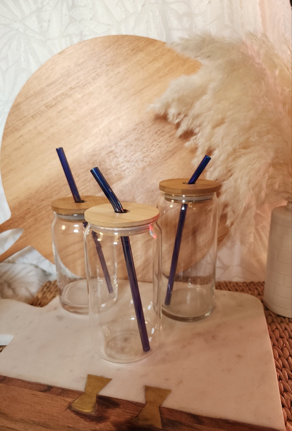 Deep Blue Iridescent Glass Straws