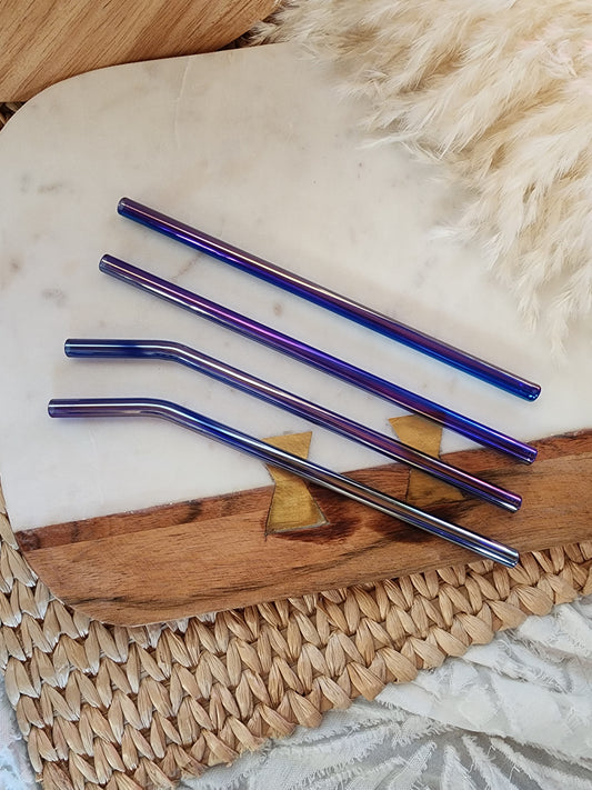 Deep Blue Iridescent Glass Straws