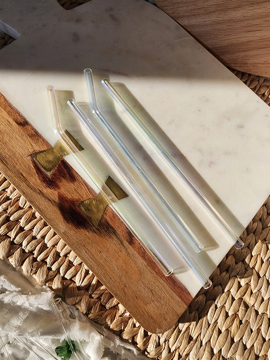 Iridescent Bent & Straight Glass Straws