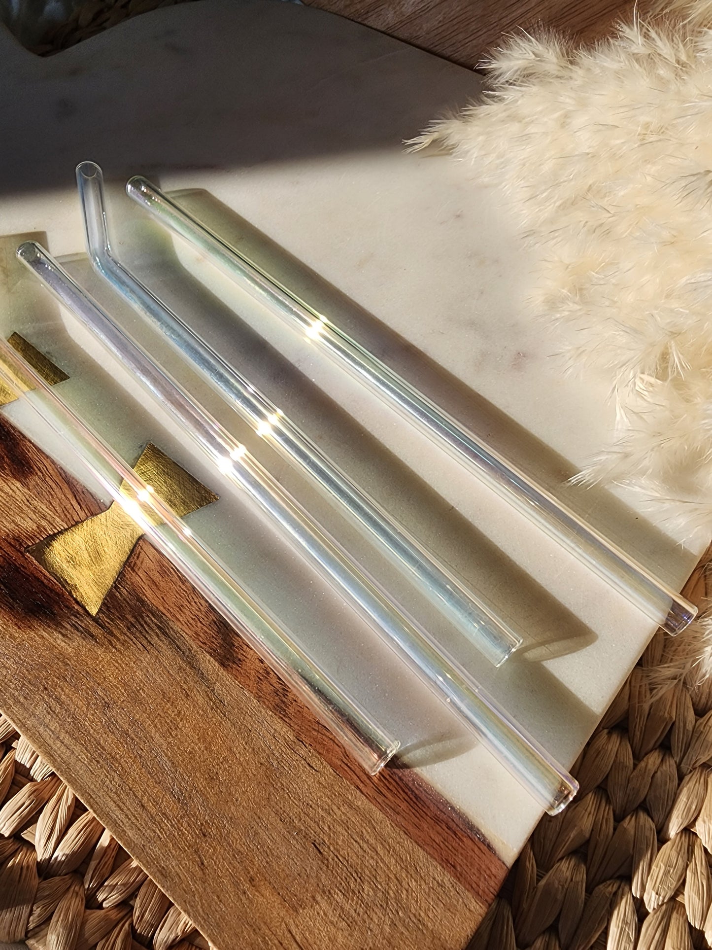 Iridescent Bent & Straight Glass Straws