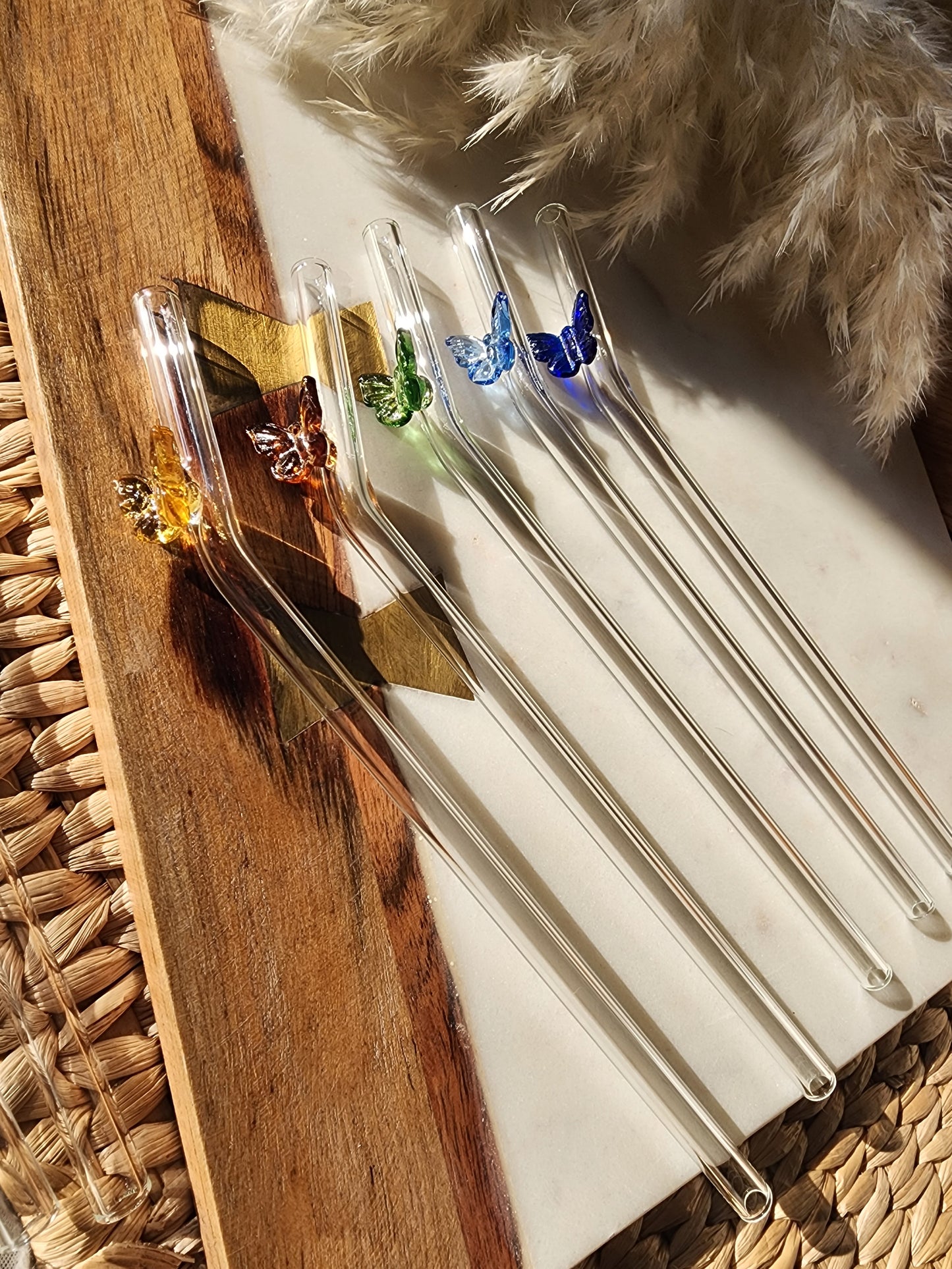 Vivid Butterfly Glass Straw