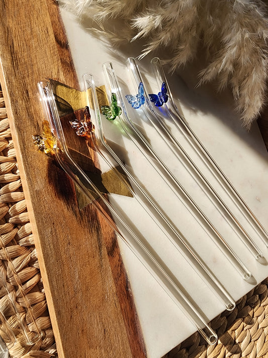 Vivid Butterfly Glass Straw