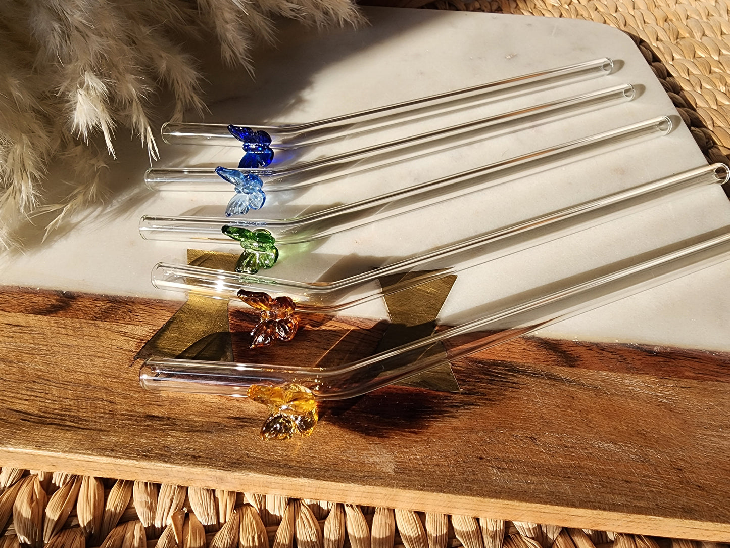 Vivid Butterfly Glass Straw