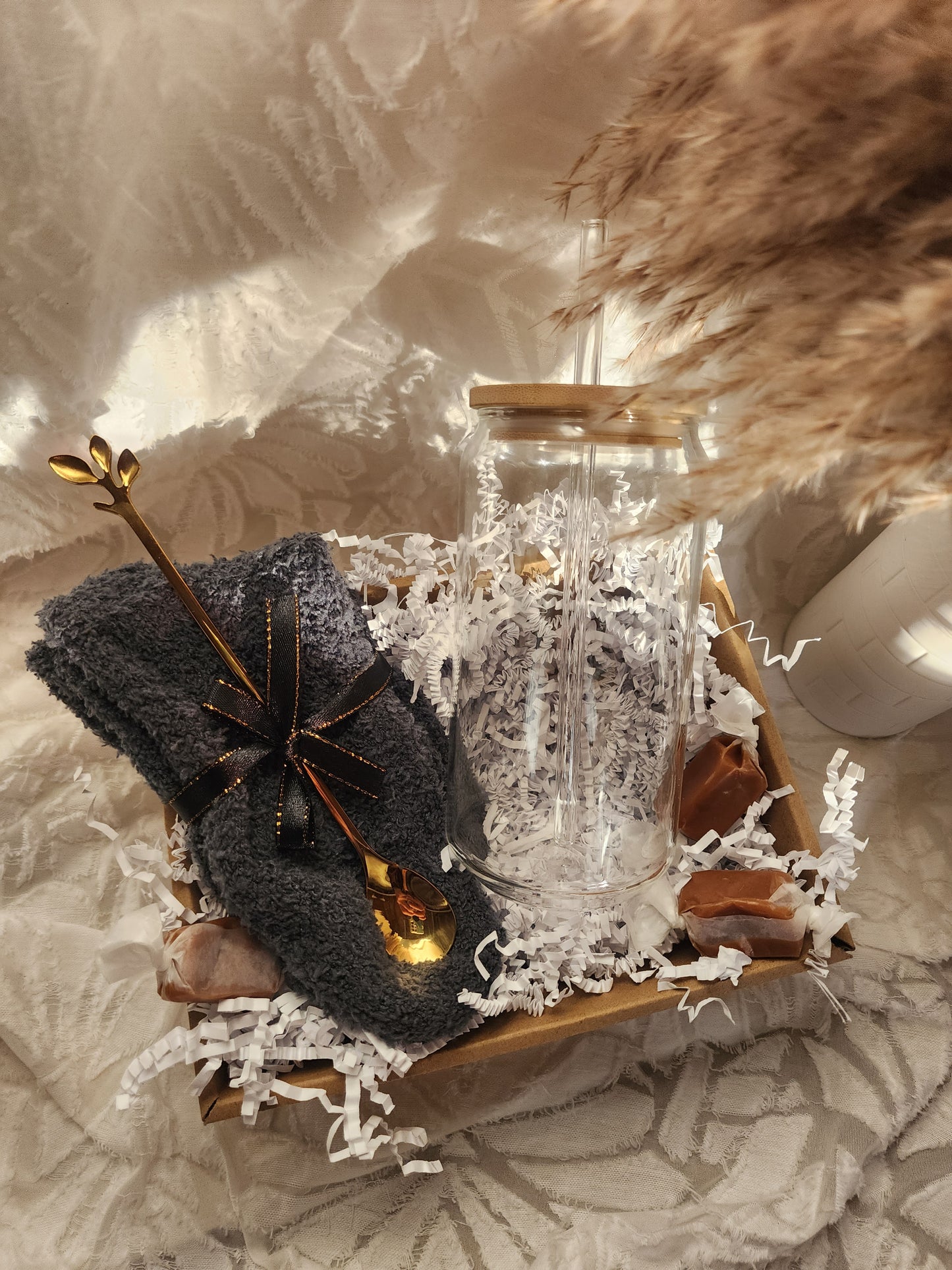 Cup of Cozy Gift Basket with 18oz Clear Beer Glass