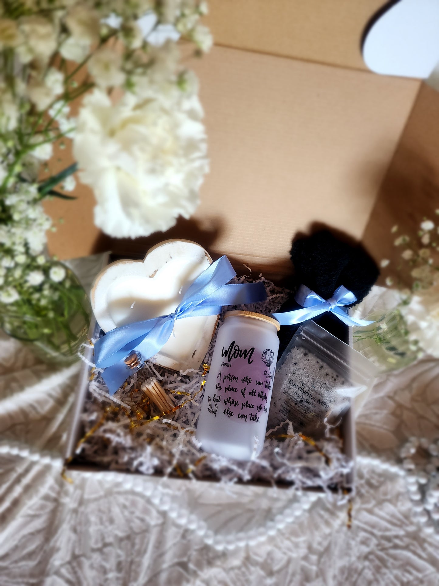 Comfort & Care Gift Basket with Mom Noun Beer Glass