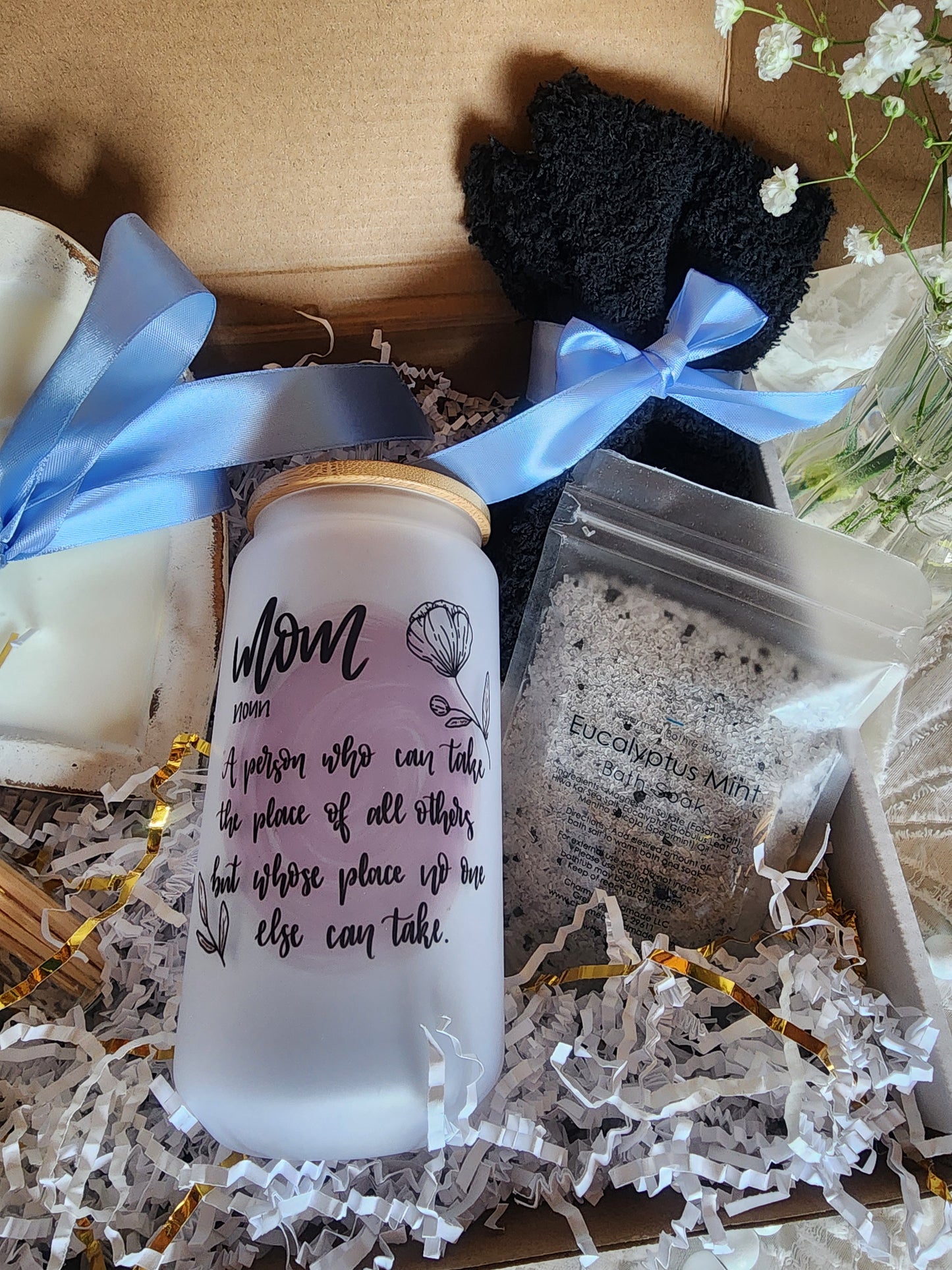 Comfort & Care Gift Basket with Mom Noun Beer Glass