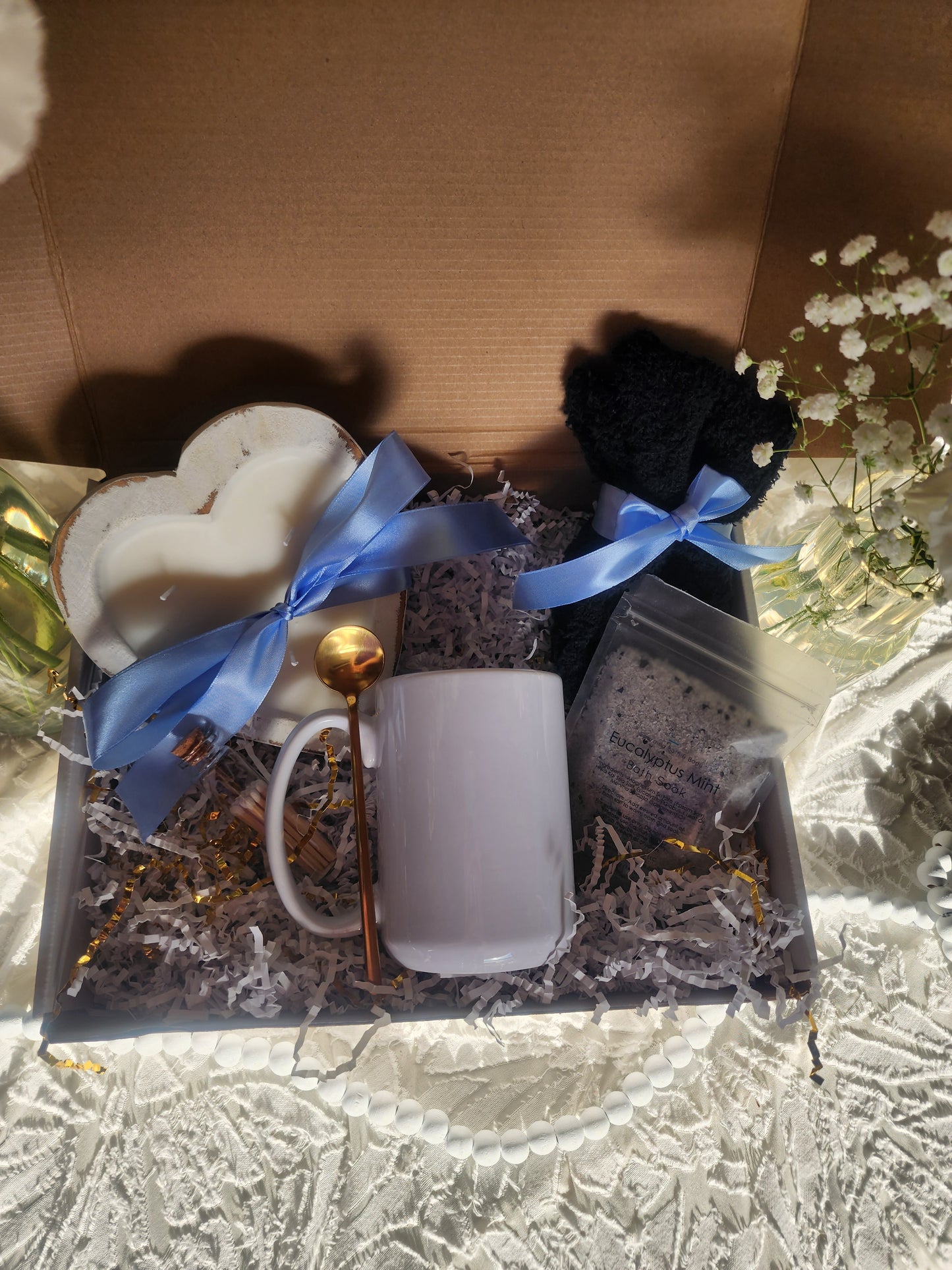 Comfort & Care Gift Basket with Custom Drinkware