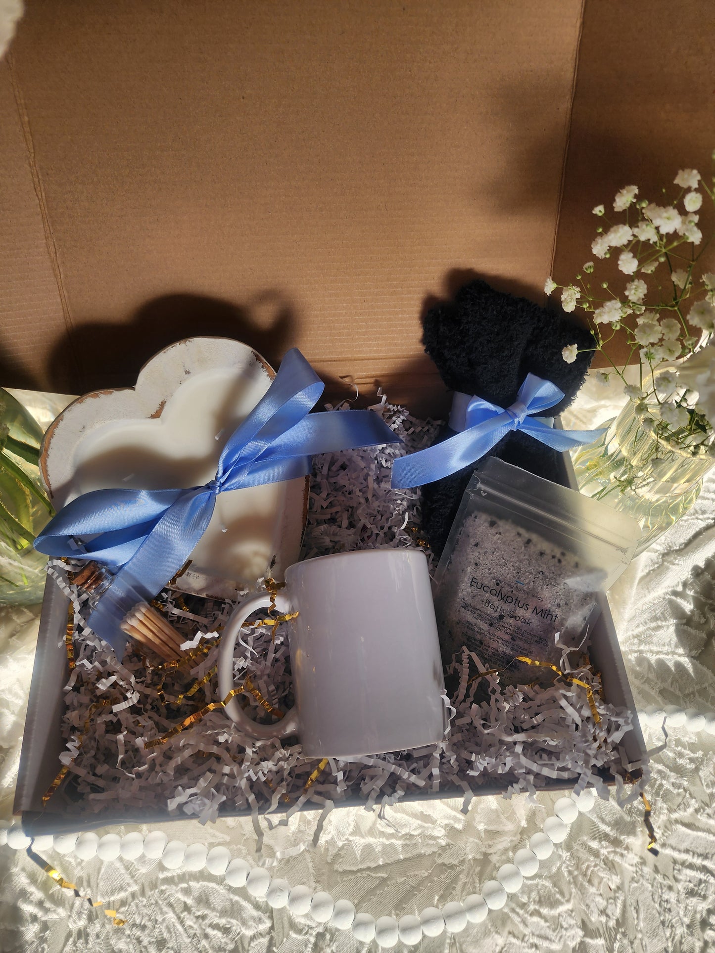 Comfort & Care Gift Basket with Custom Drinkware