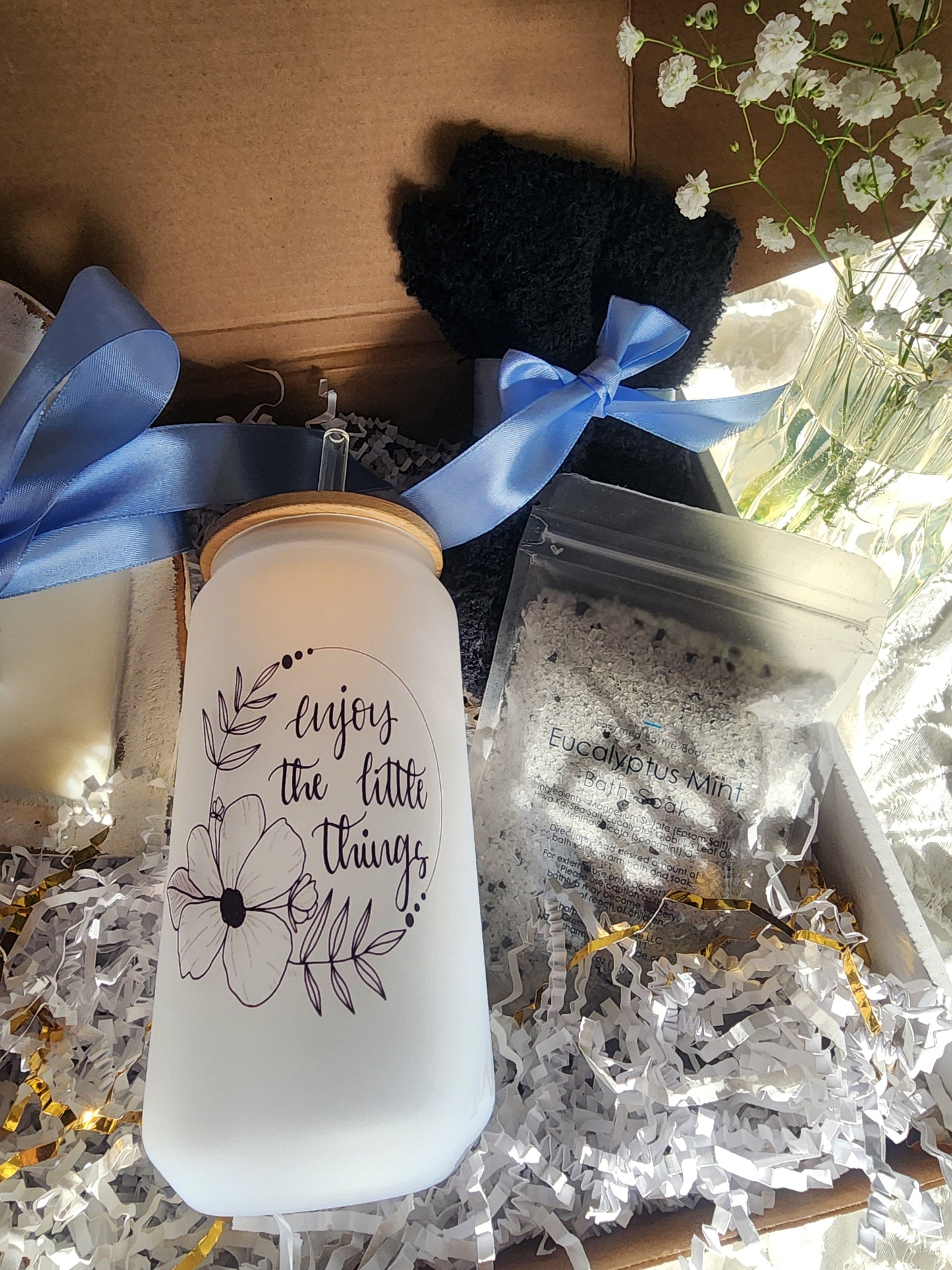 Comfort & Care Gift Basket with Enjoy the little Things Beer Glass