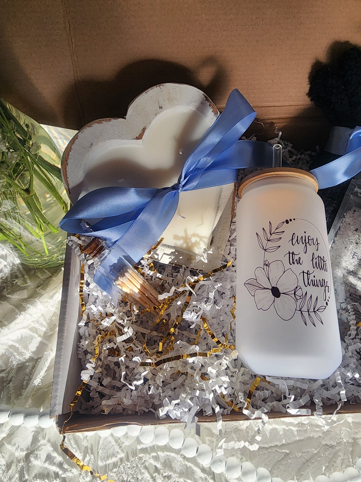 Comfort & Care Gift Basket with Enjoy the little Things Beer Glass