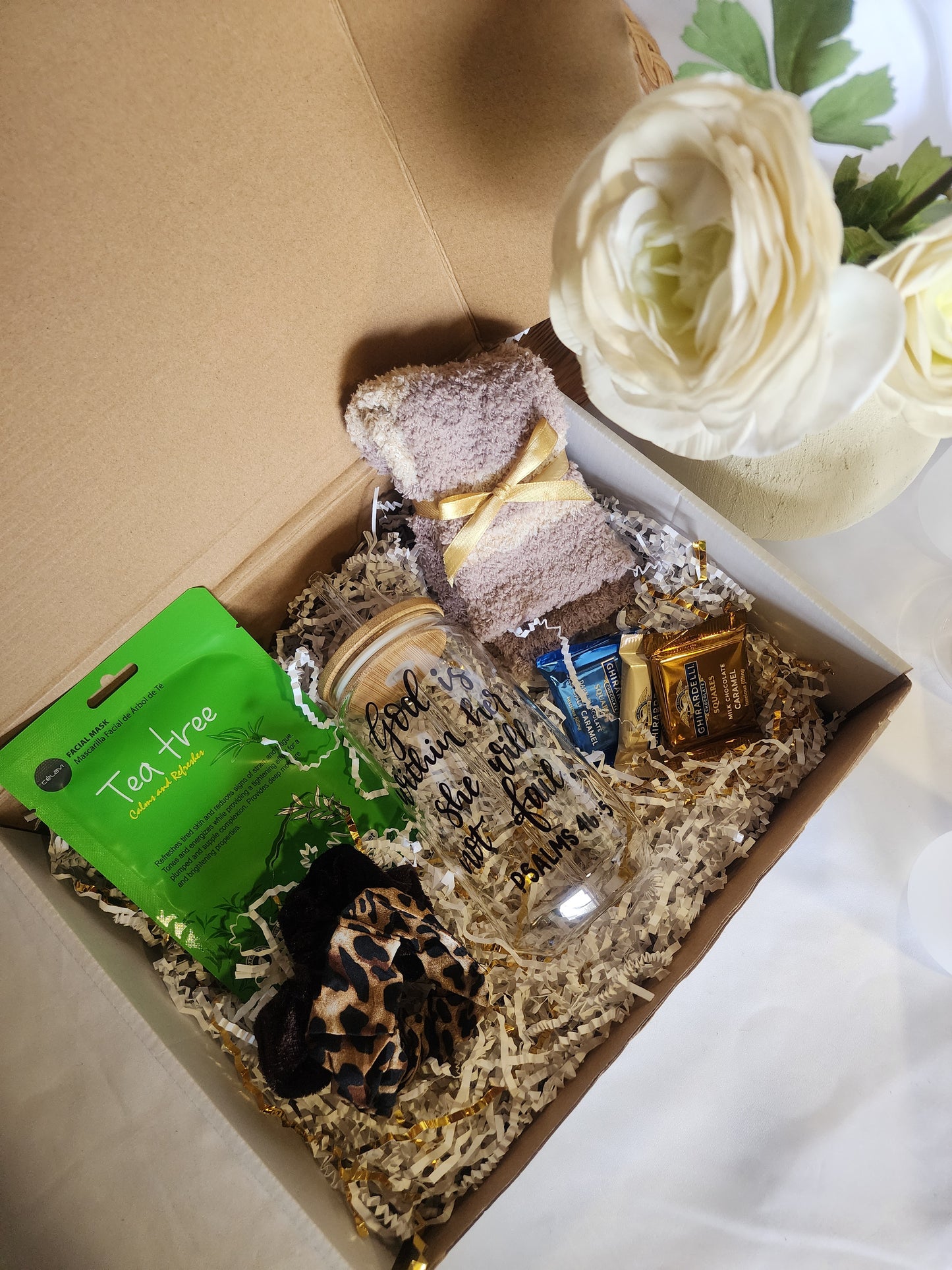 Everything Cozy Gift Basket with God is Within Her Beer Glass