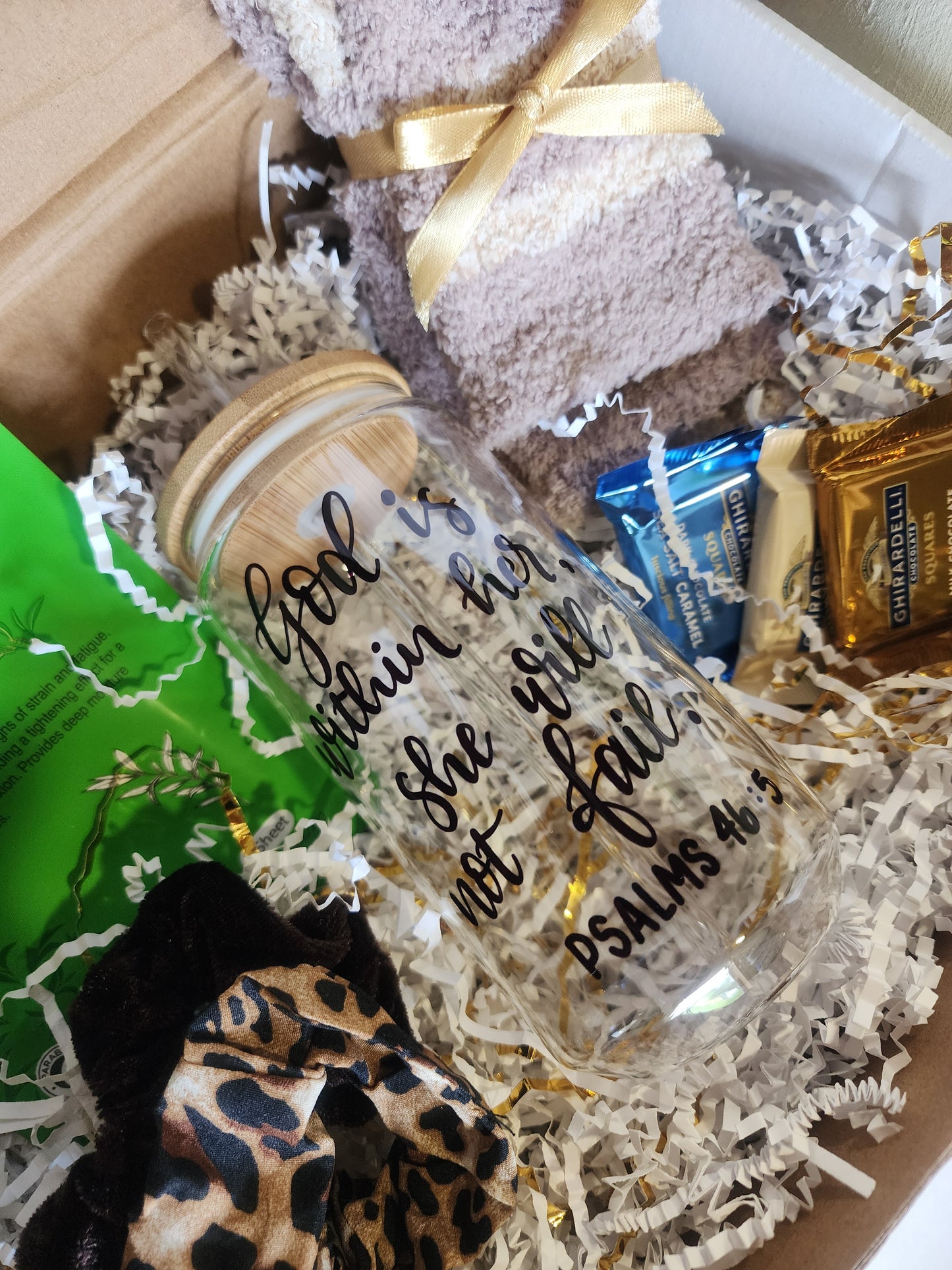 Everything Cozy Gift Basket with God is Within Her Beer Glass
