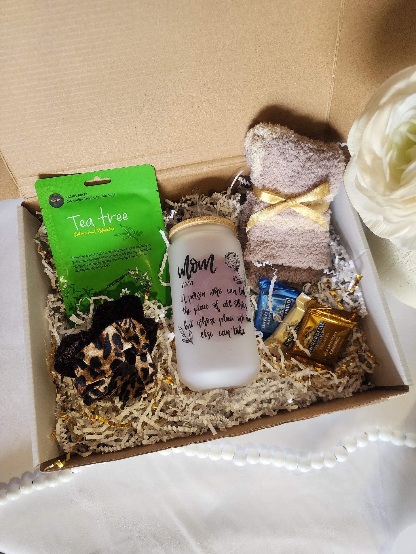 Everything Cozy Gift Basket with Mom Noun Beer Glass
