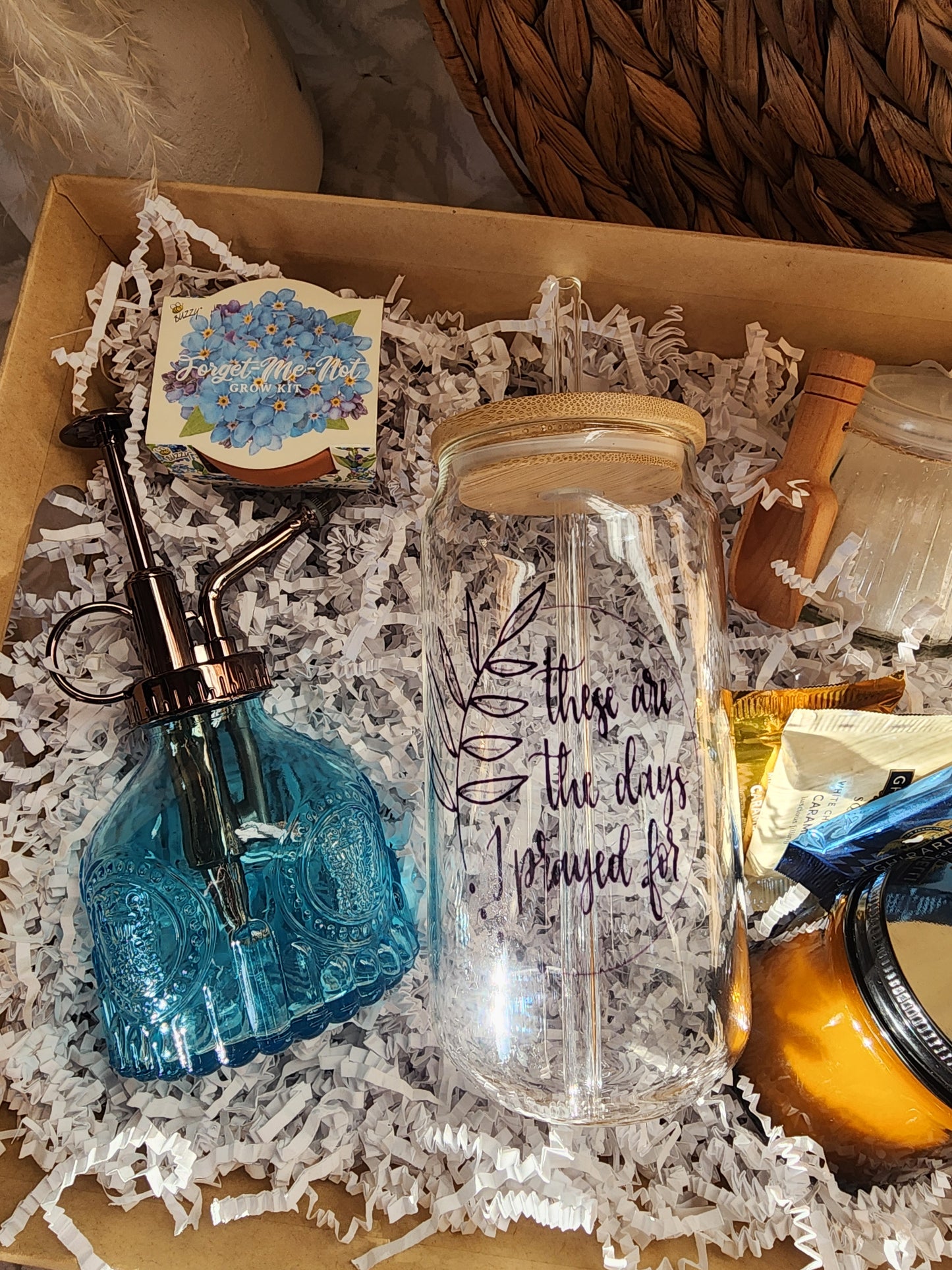 Bloom & Relax Gift Basket with 18oz Beer Glass - These are The Days I Prayed For