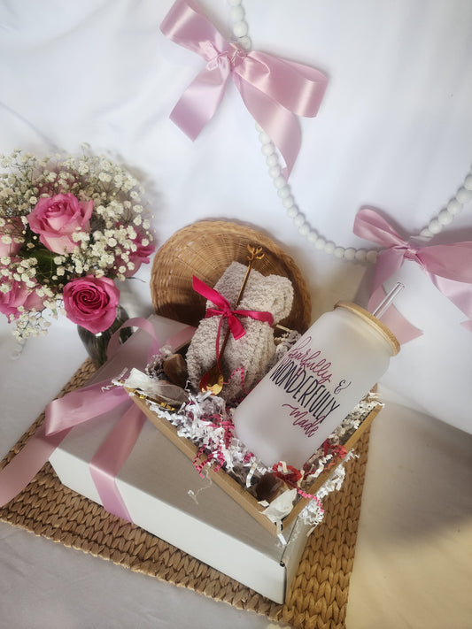 Cup of Cozy Gift Basket with 18oz Beer Glass - Fearfully & Wonderfully Made