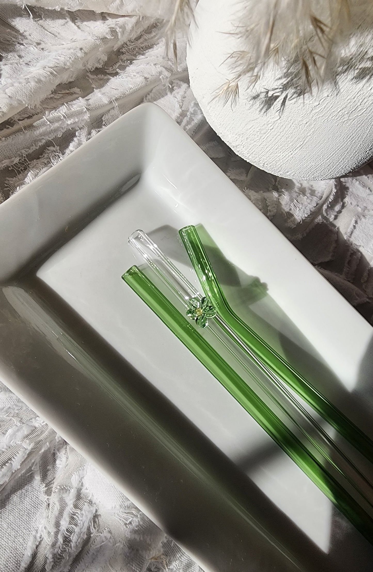 All Green Glass Straw Set