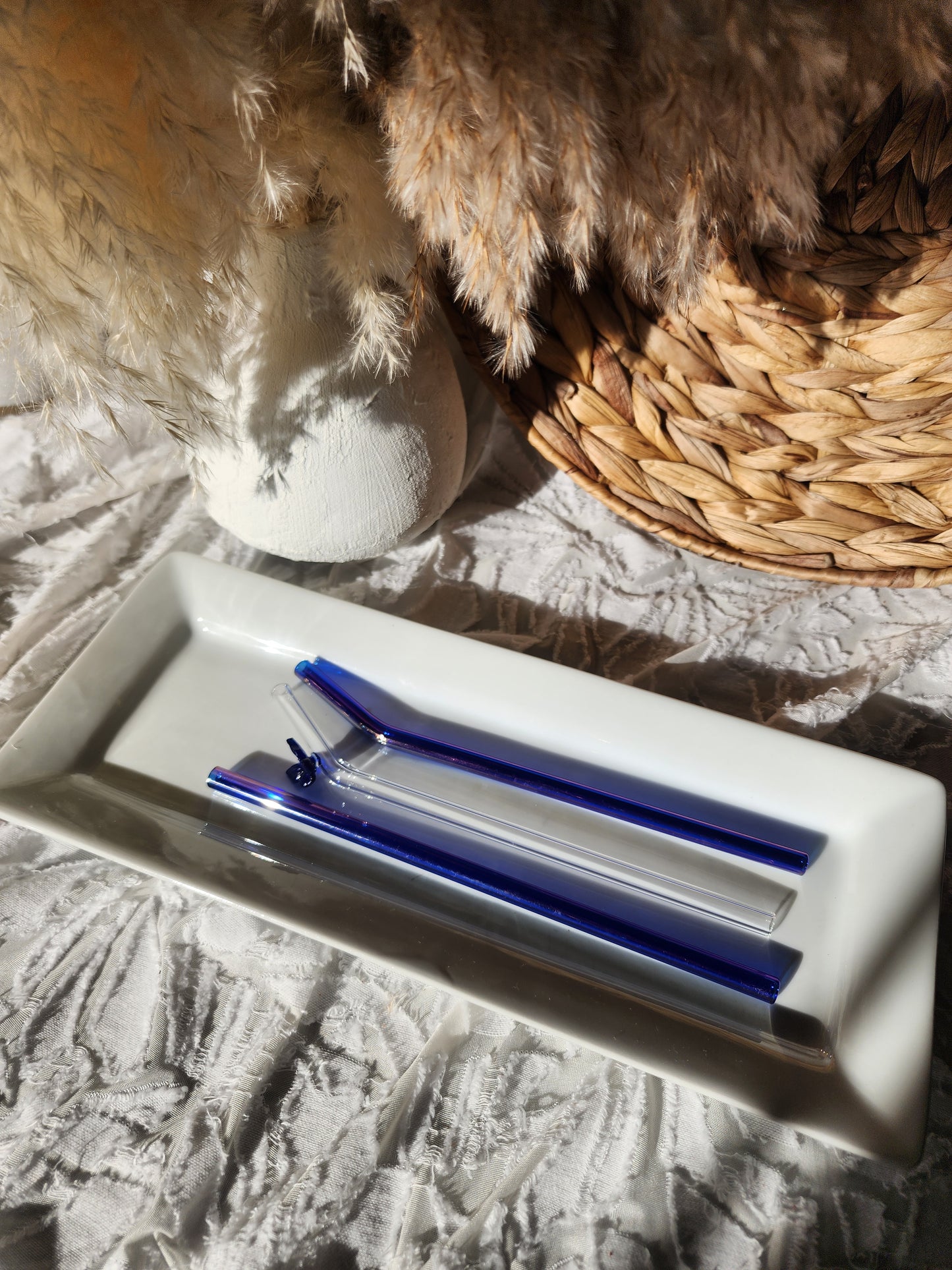 All Deep Blue Glass Straw Sets