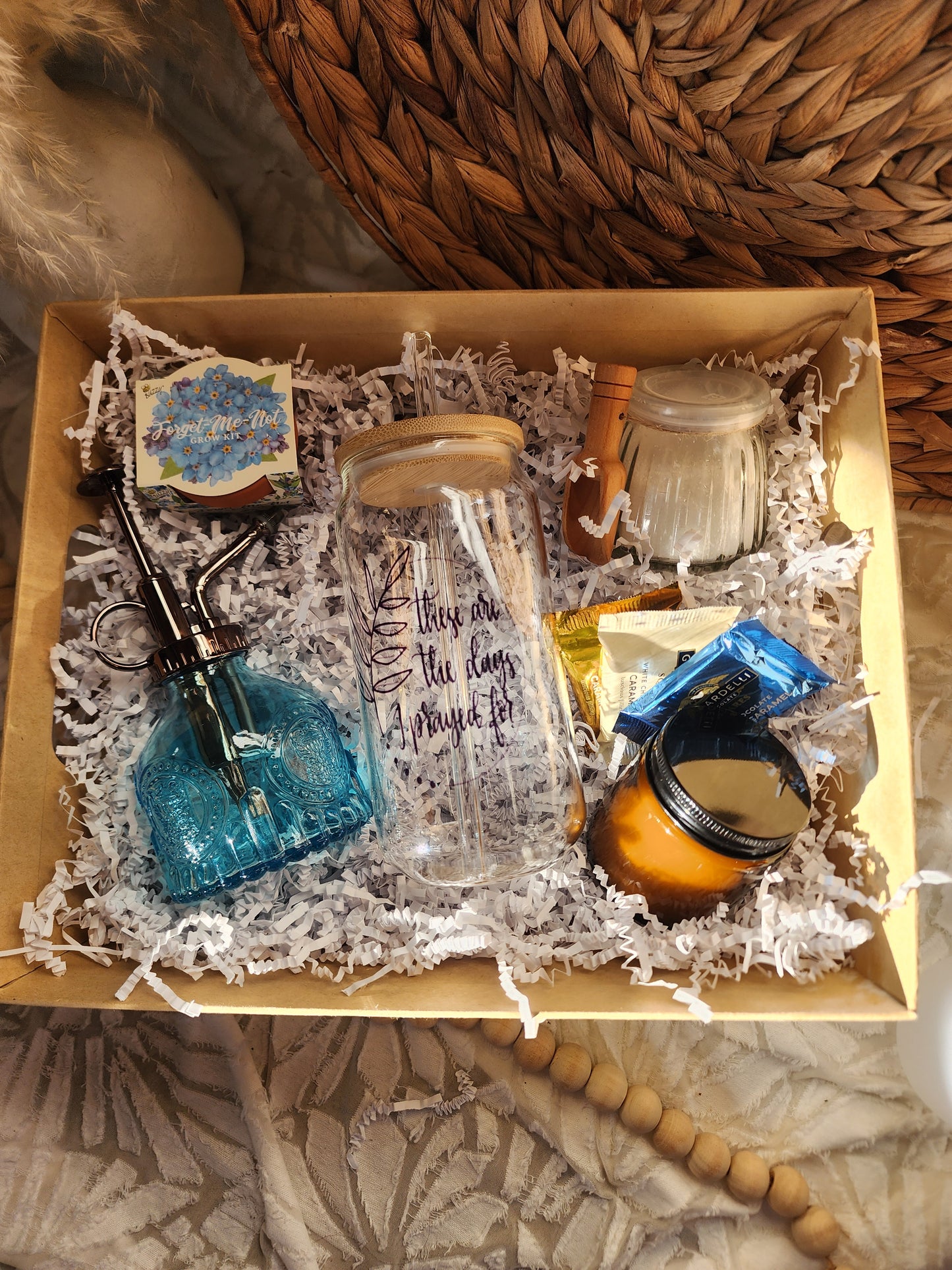 Bloom & Relax Gift Basket with 18oz Beer Glass - These are The Days I Prayed For