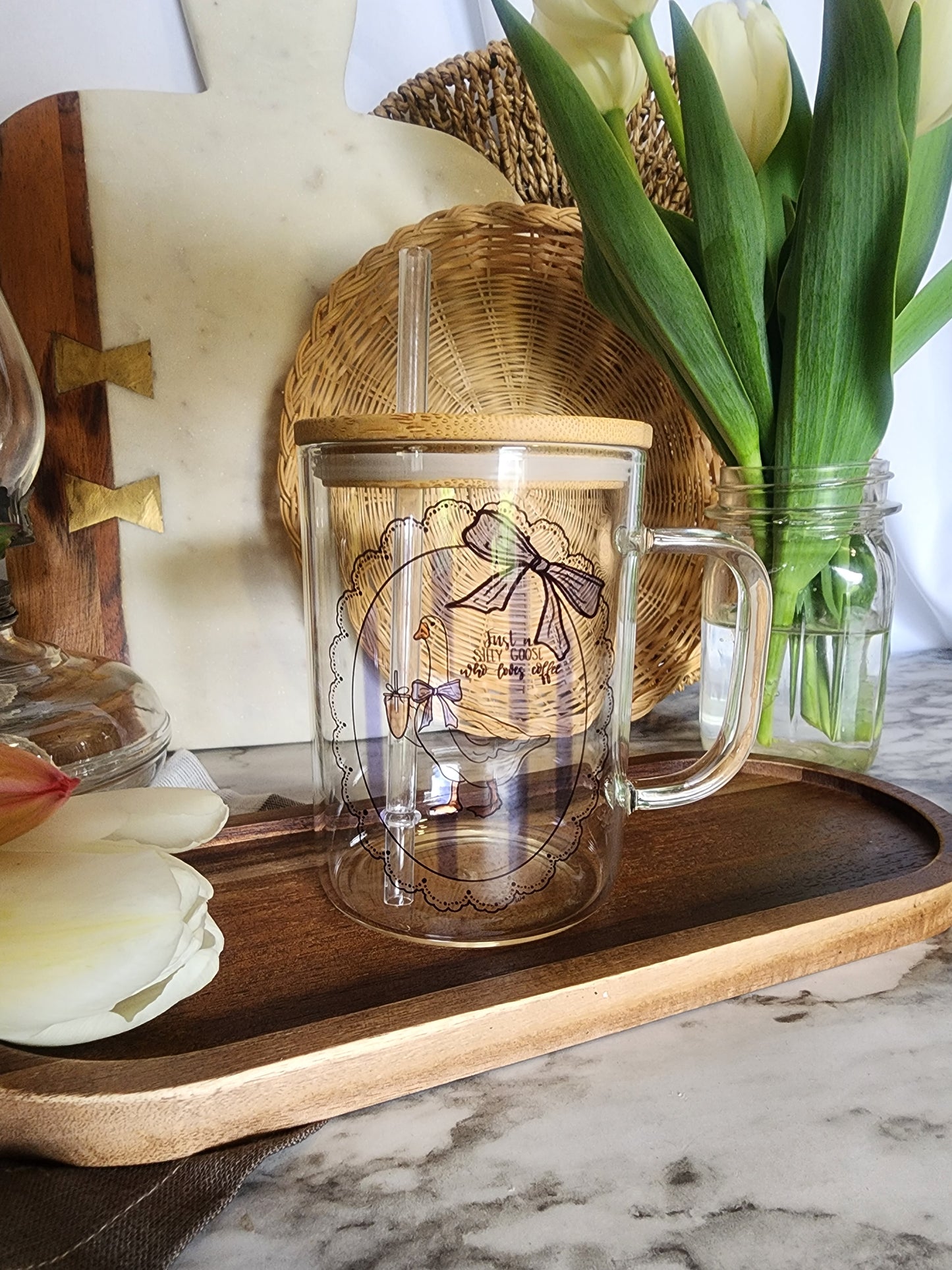 17oz Glass Mug - Silly Goose who loves Coffee