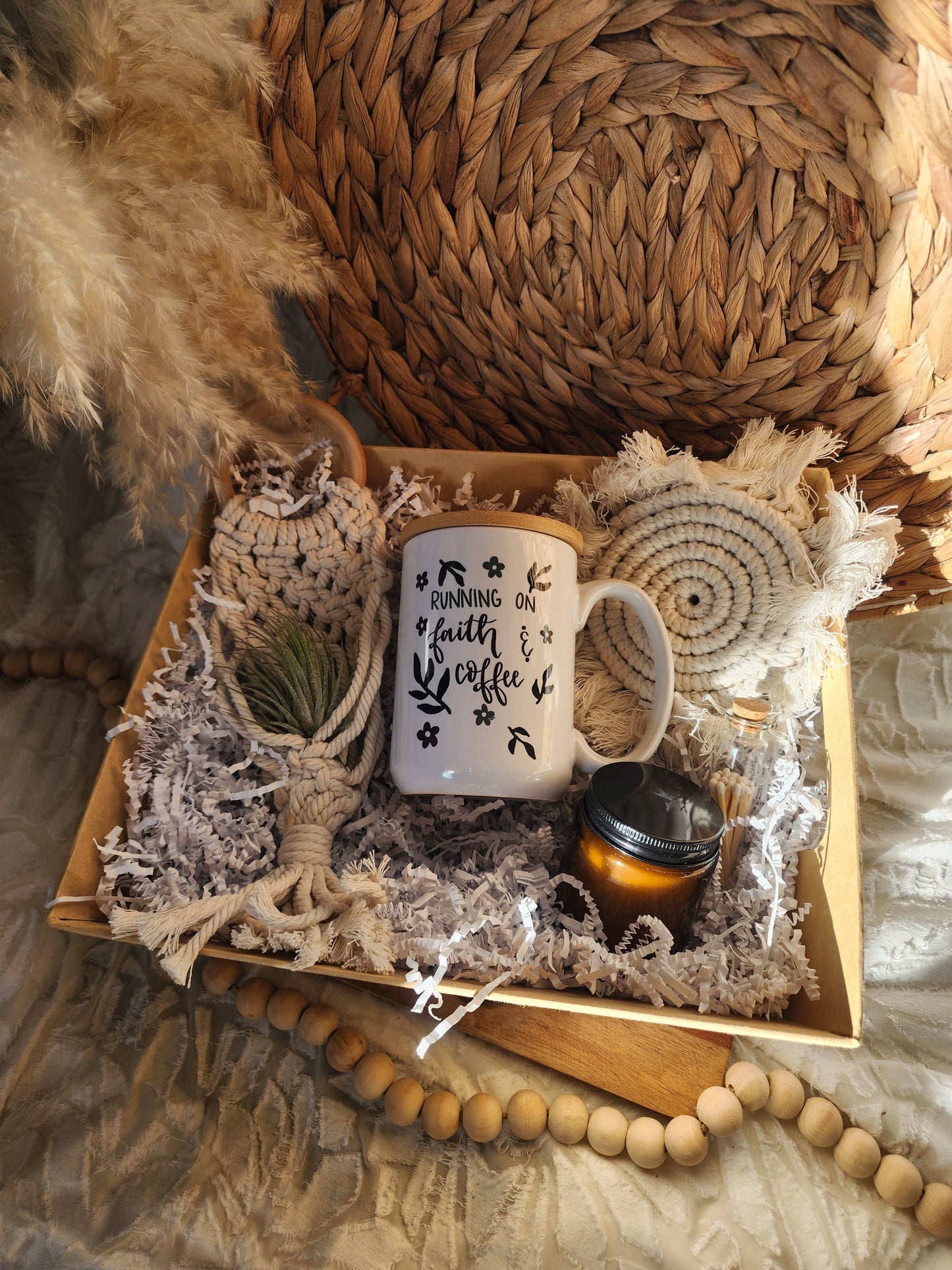 Plant Lovers Gift Basket with 15 oz Coffee Cup - Running on Faith & Coffee