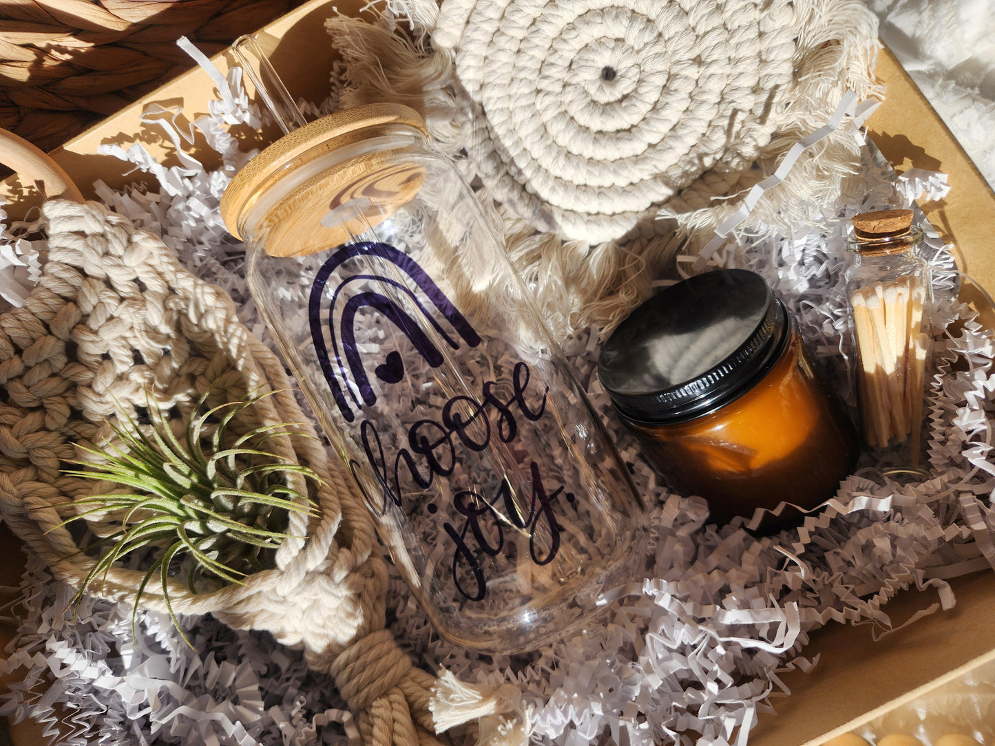 Plant Lovers Gift Basket with 18oz Beer Glass - Choose Joy