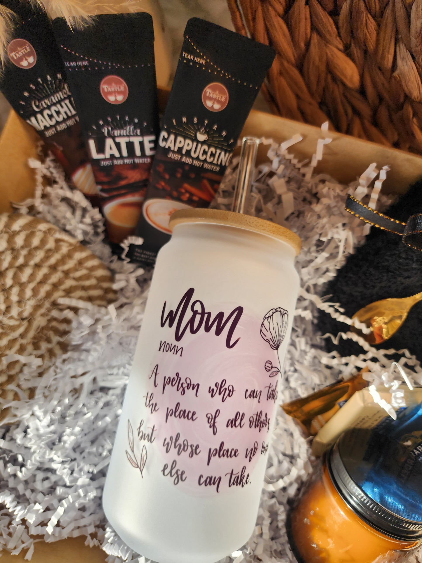 Sip of Joy Gift Basket with 18oz Beer Glass - Mom Noun