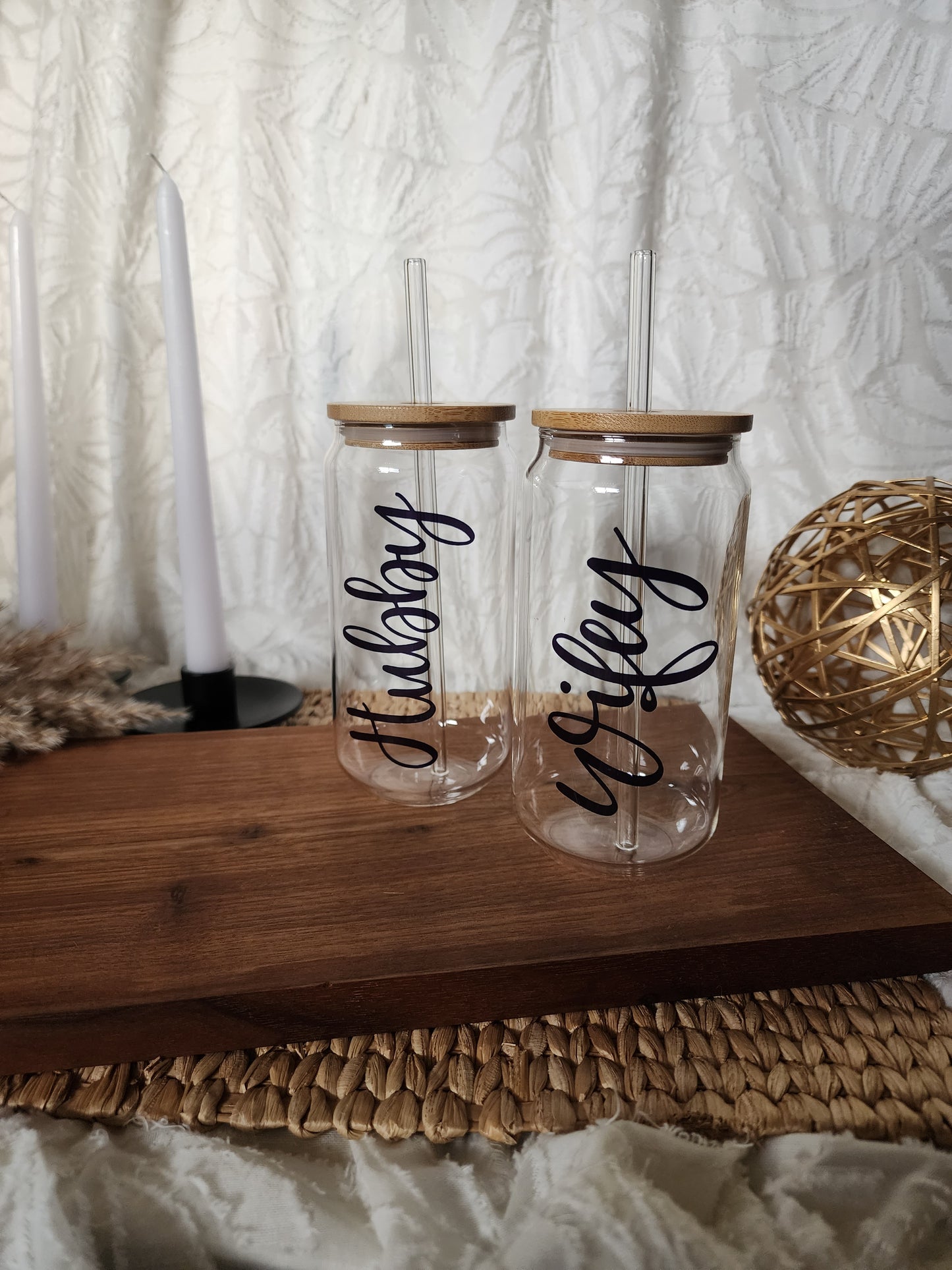 Hubby & Wifey Clear Beer Glass Set