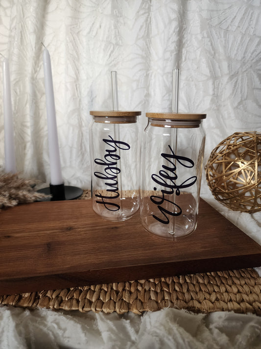 Hubby & Wifey Clear Beer Glass Set
