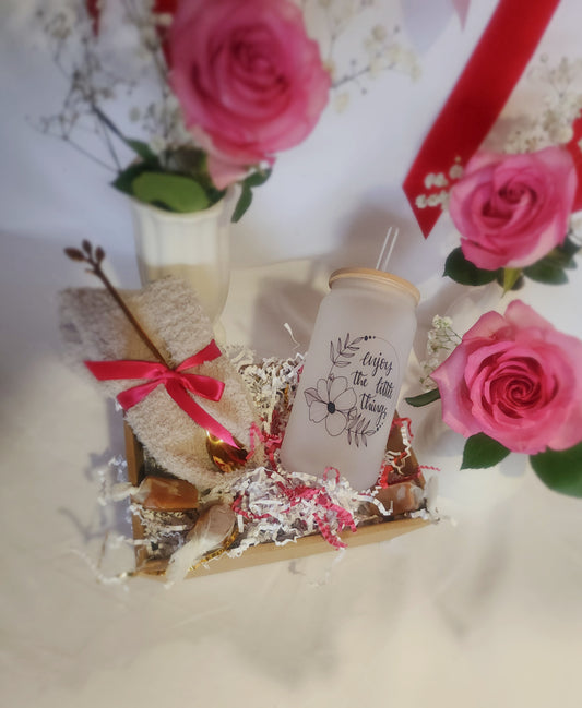 Cup of Cozy Gift Basket with 18oz Enjoy the Little Things Beer Glass