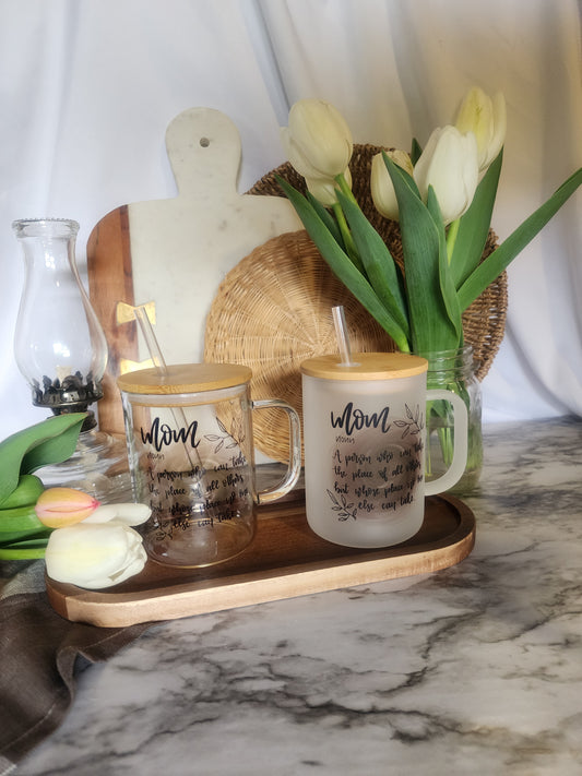 17oz Glass Mug - Mom Noun