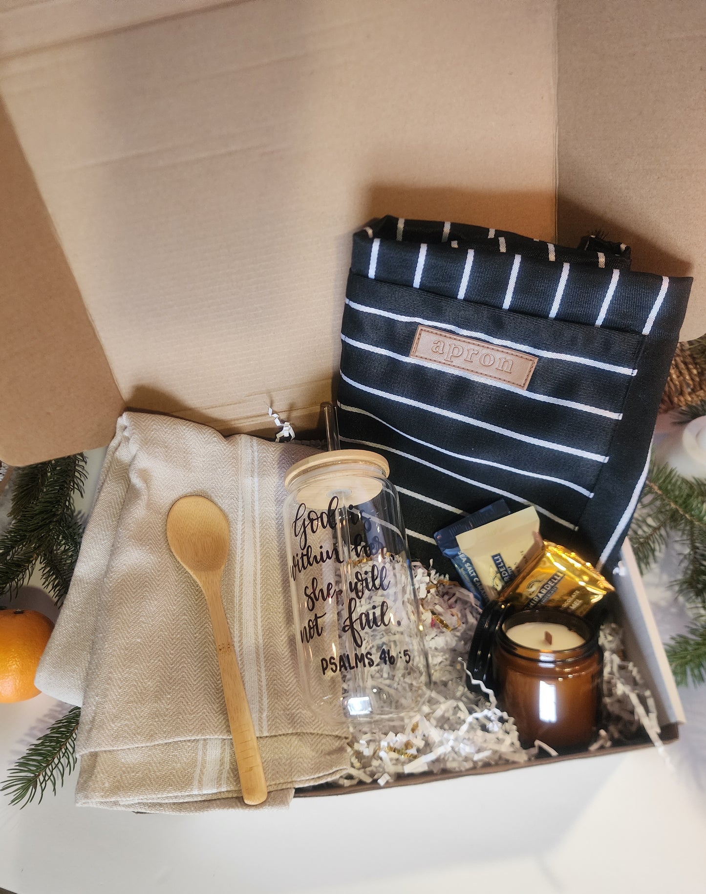 Homemaker Happiness Gift Basket with 18oz Beer Glass - God is Within Her