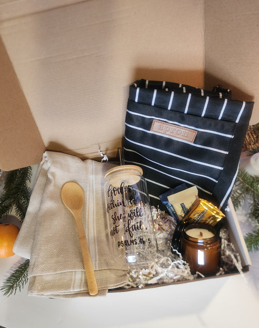 Homemaker Happiness Gift Basket with 18oz Beer Glass - God is Within Her