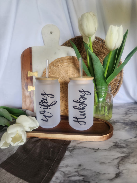 Hubby & Wifey Frosted Beer Glass Set