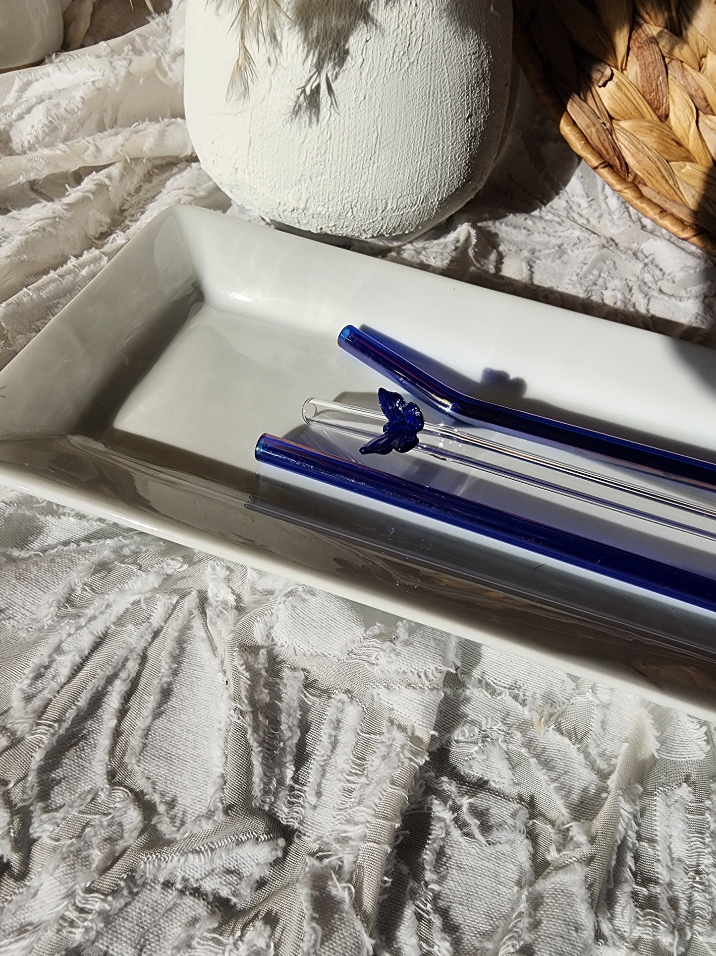 All Deep Blue Glass Straw Sets