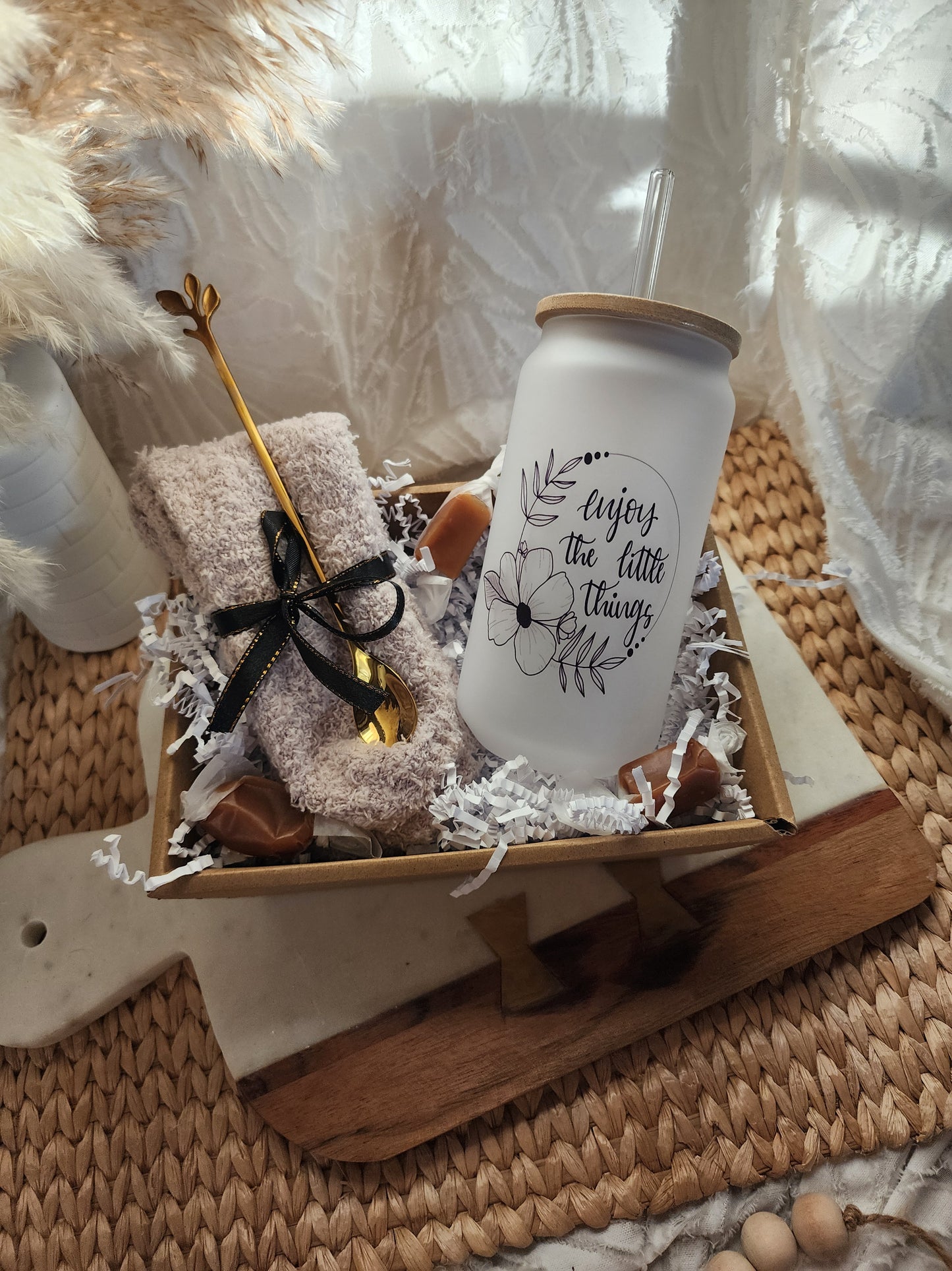 Cup of Cozy Gift Basket with 18oz Enjoy the Little Things Beer Glass