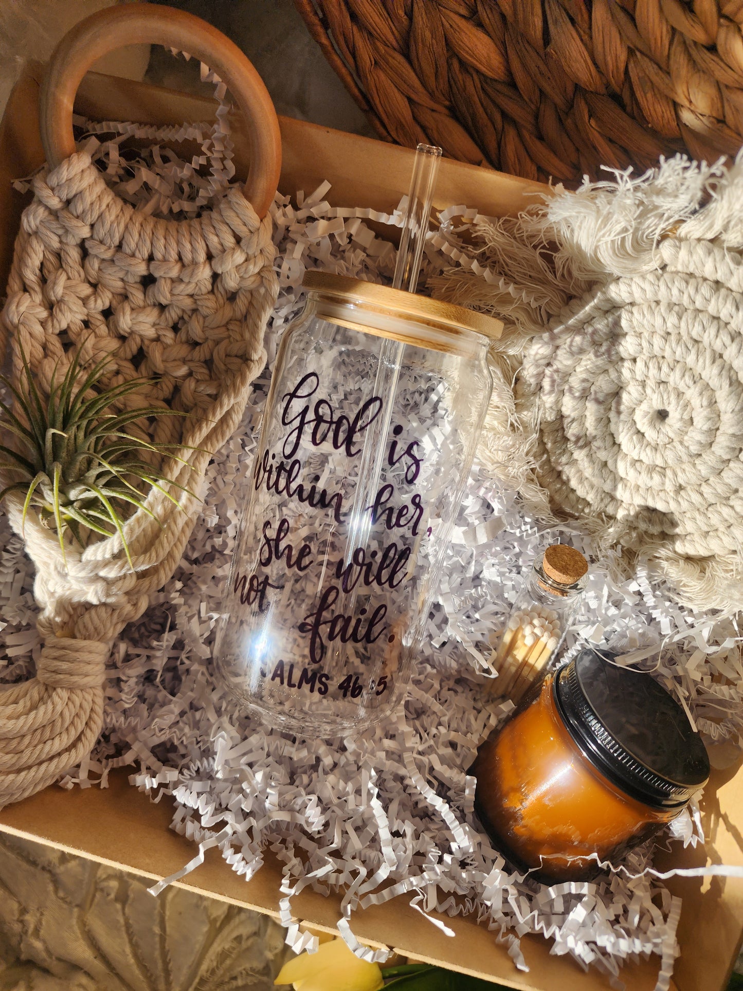 Plant Lovers Gift Basket with 18oz Beer Glass - God is Within Her