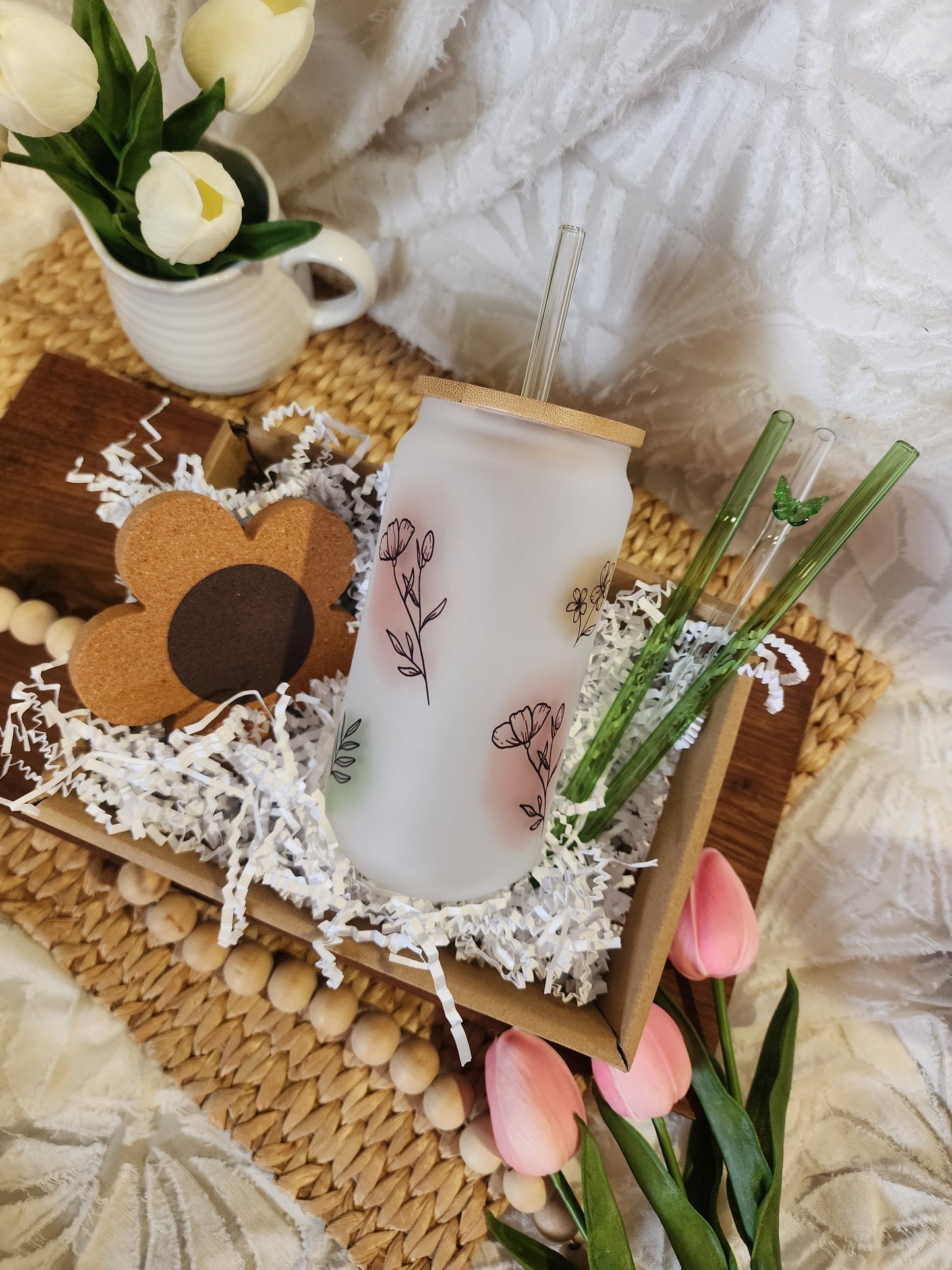 Everything Pastel Gift Basket with 18oz Pastel Wildflowers Beer Glass