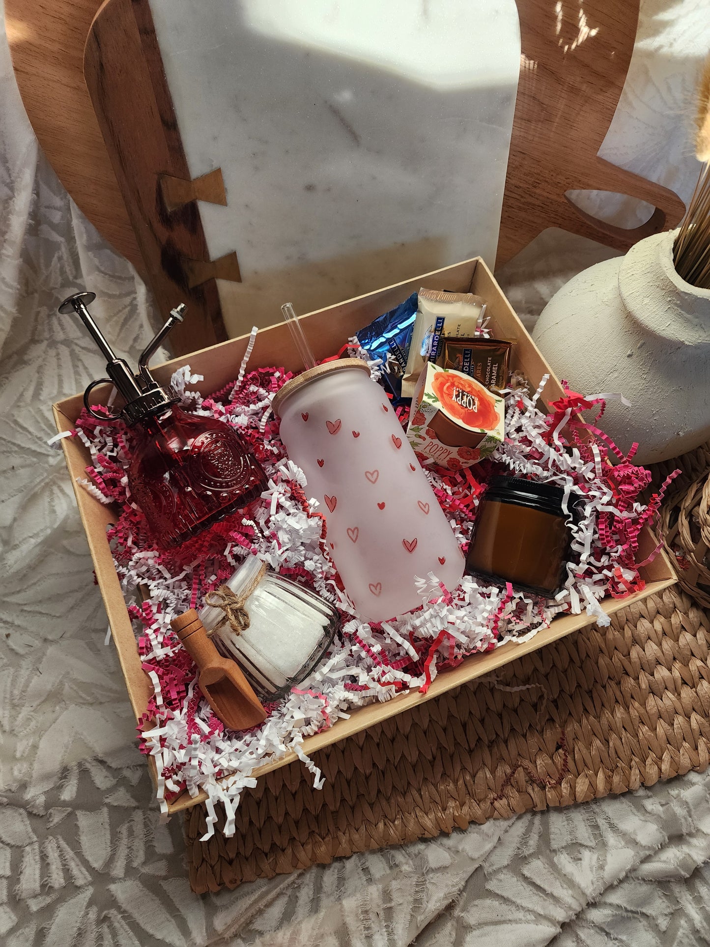Bloom & Relax Gift Basket with 18oz Heart Beer Glass