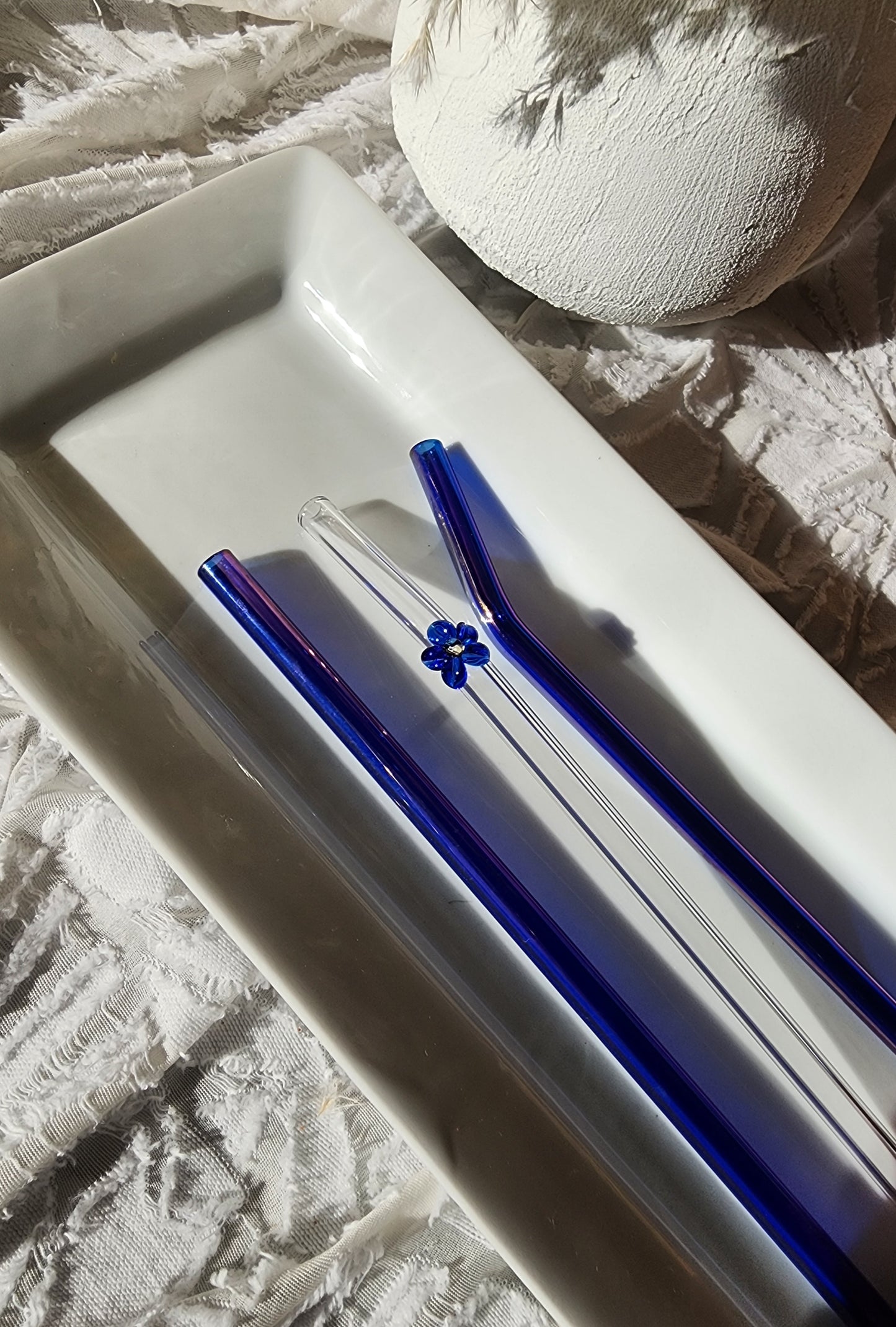 All Deep Blue Glass Straw Sets