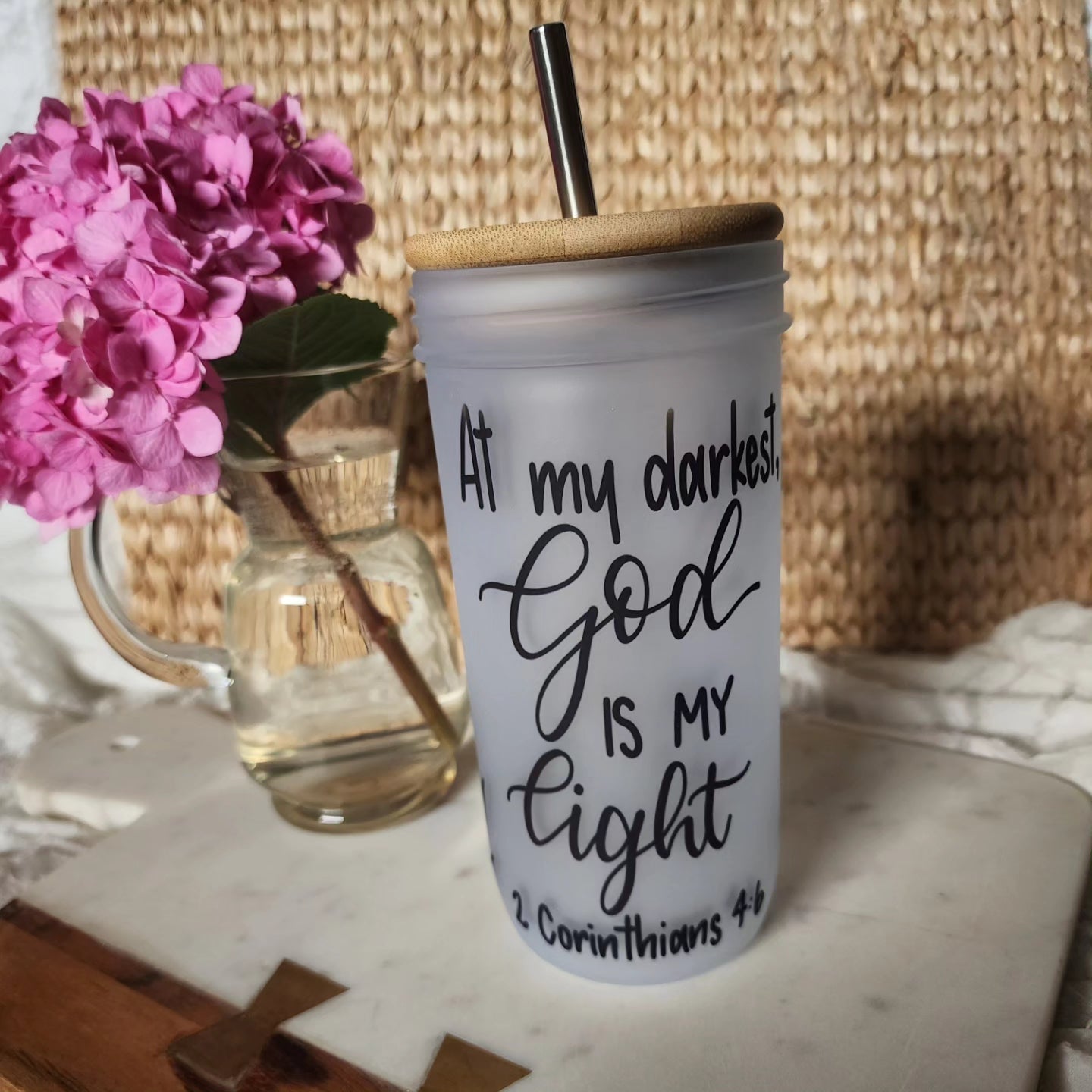 24oz Mason Jar Glass Tumbler - God is my Light